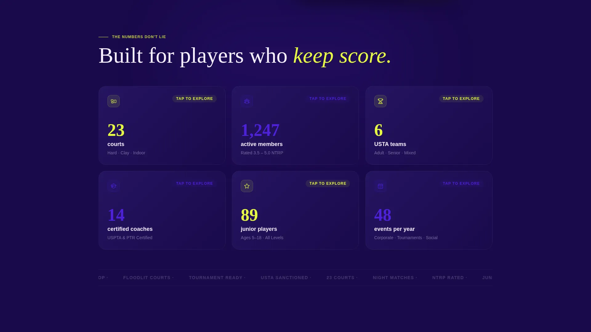 Tennis Club Landing Page Template | Card Grid