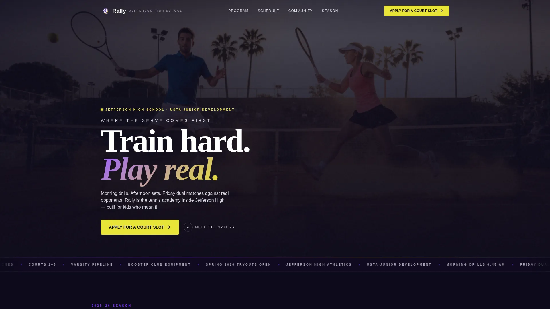 High School Tennis Program Landing Page Template