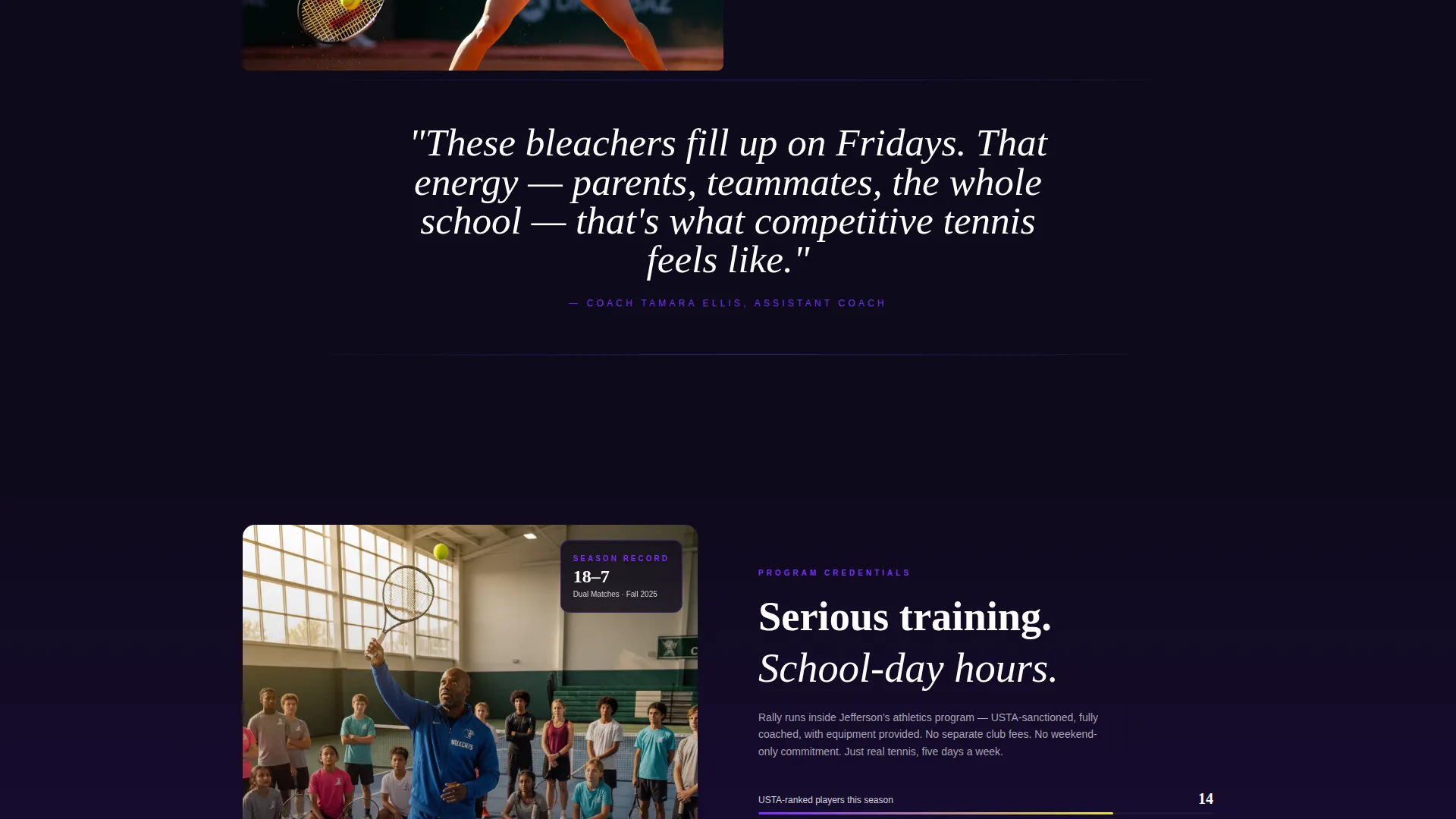 High School Tennis Program Landing Page Template