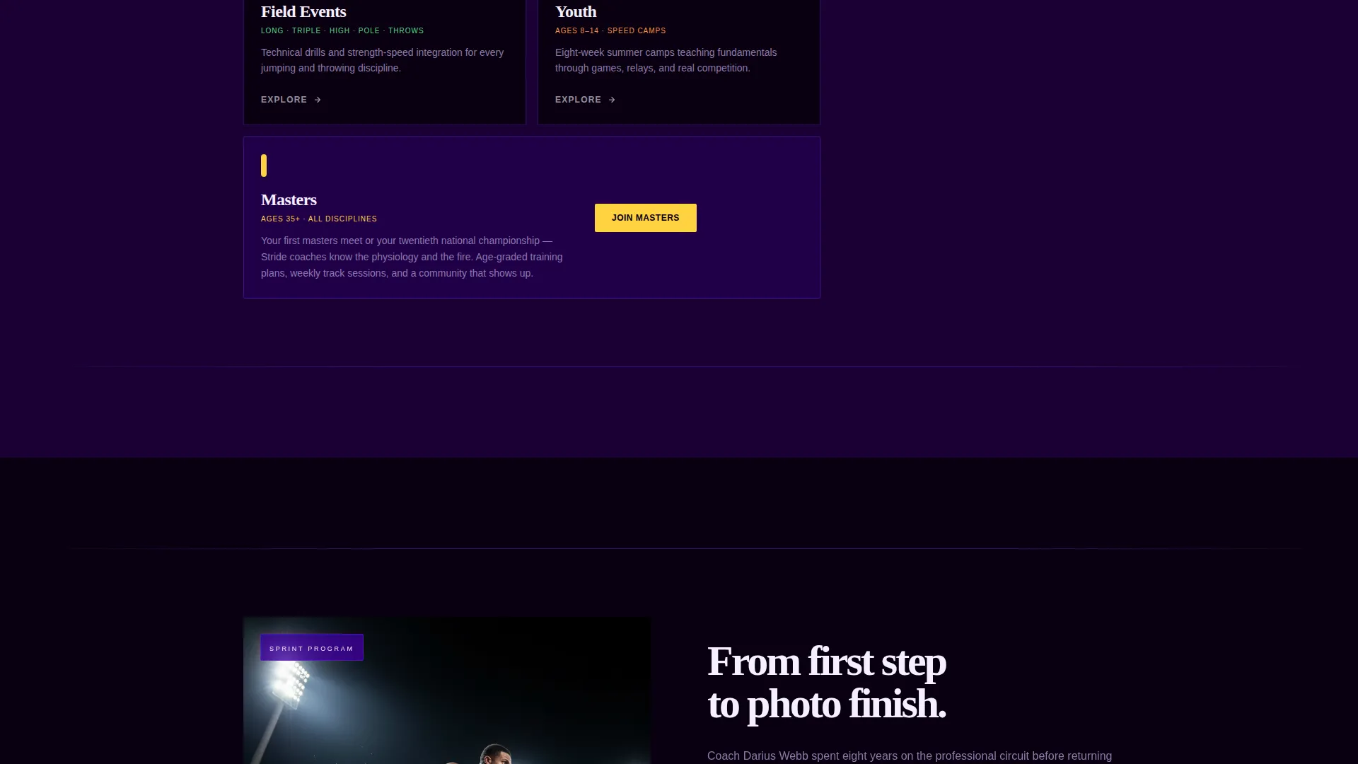 Track & Field Academy Landing Page Template