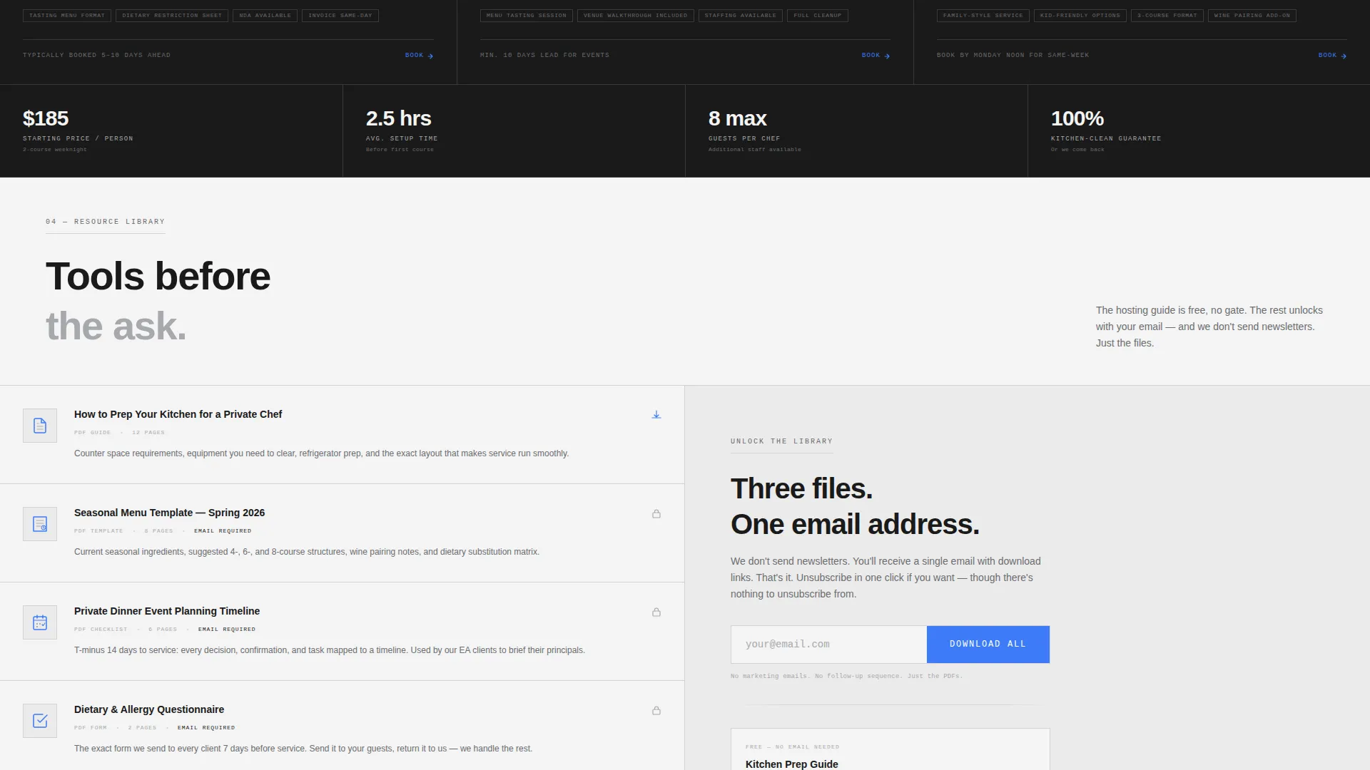 Private Chef Service Area Landing Page Template