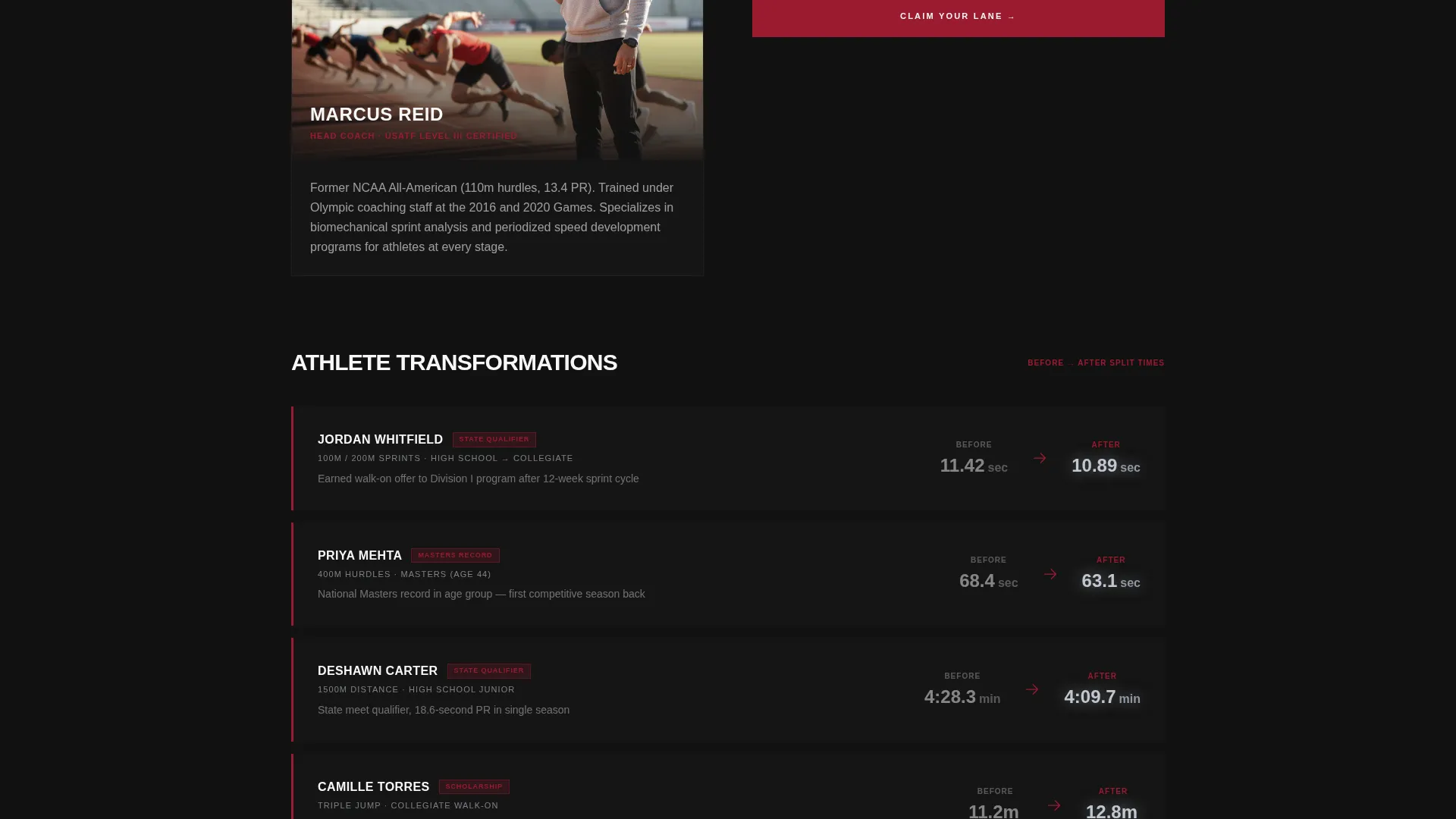 Track & Field Coaching Landing Page Template
