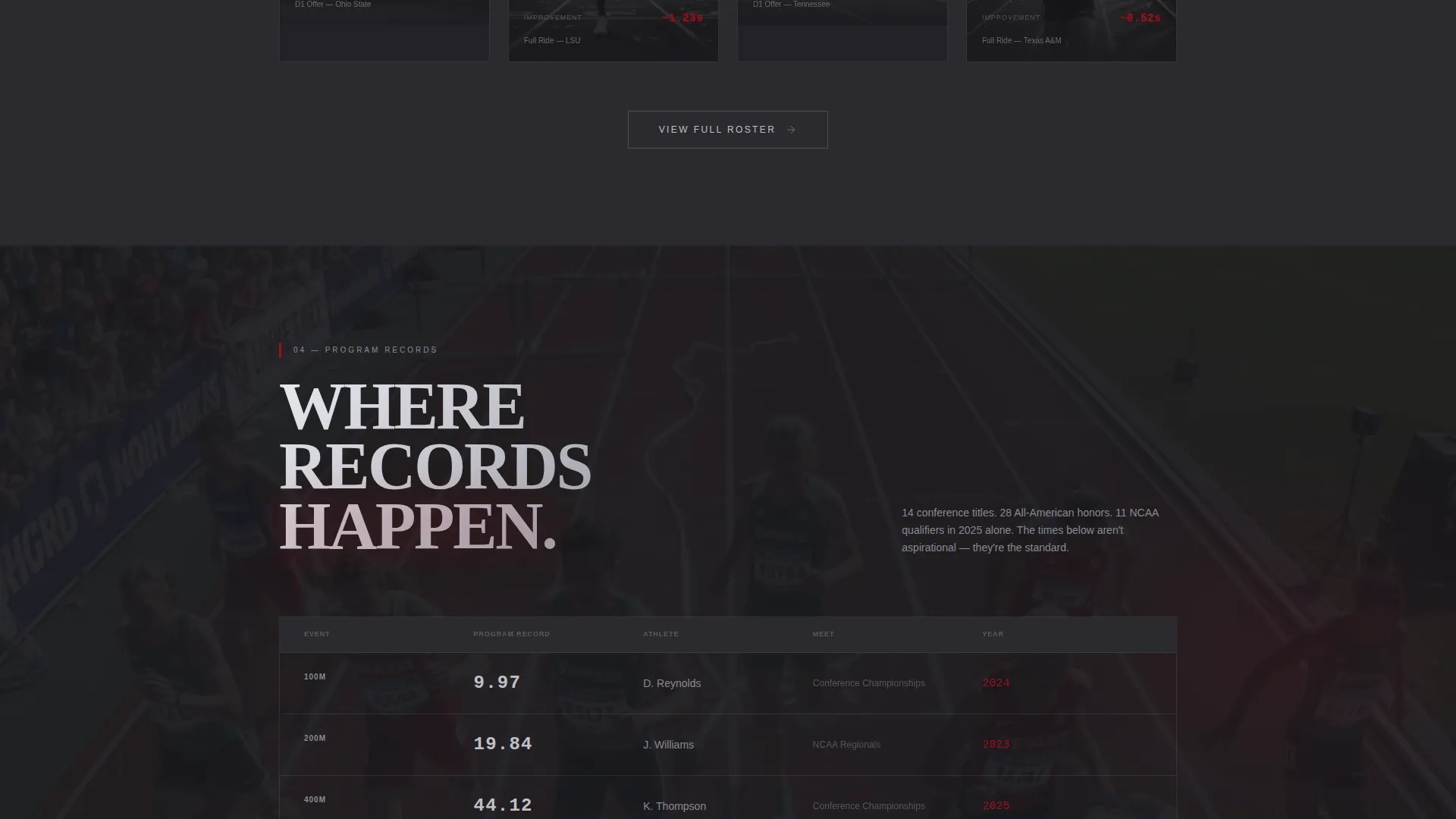 Track & Field College Program Landing Page Template
