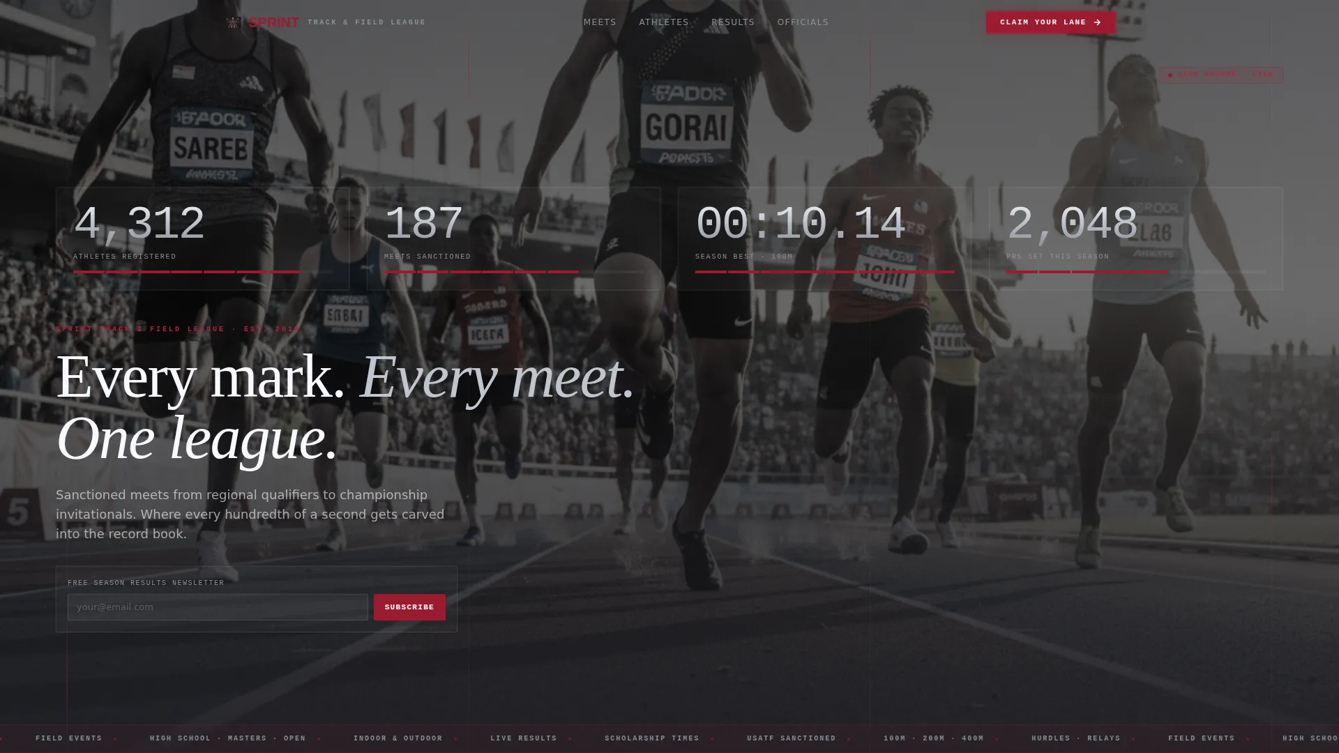 Track & Field League Landing Page Template