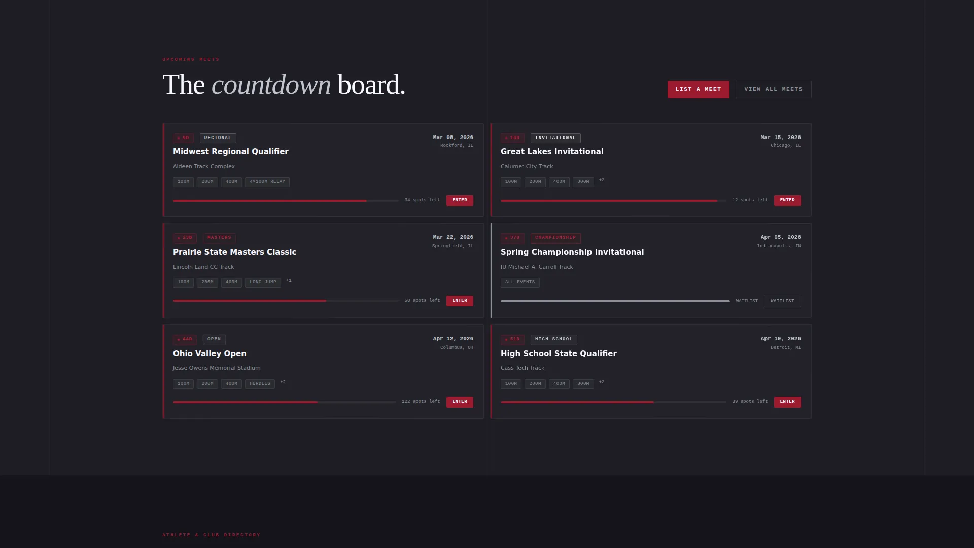 Track & Field League Landing Page Template