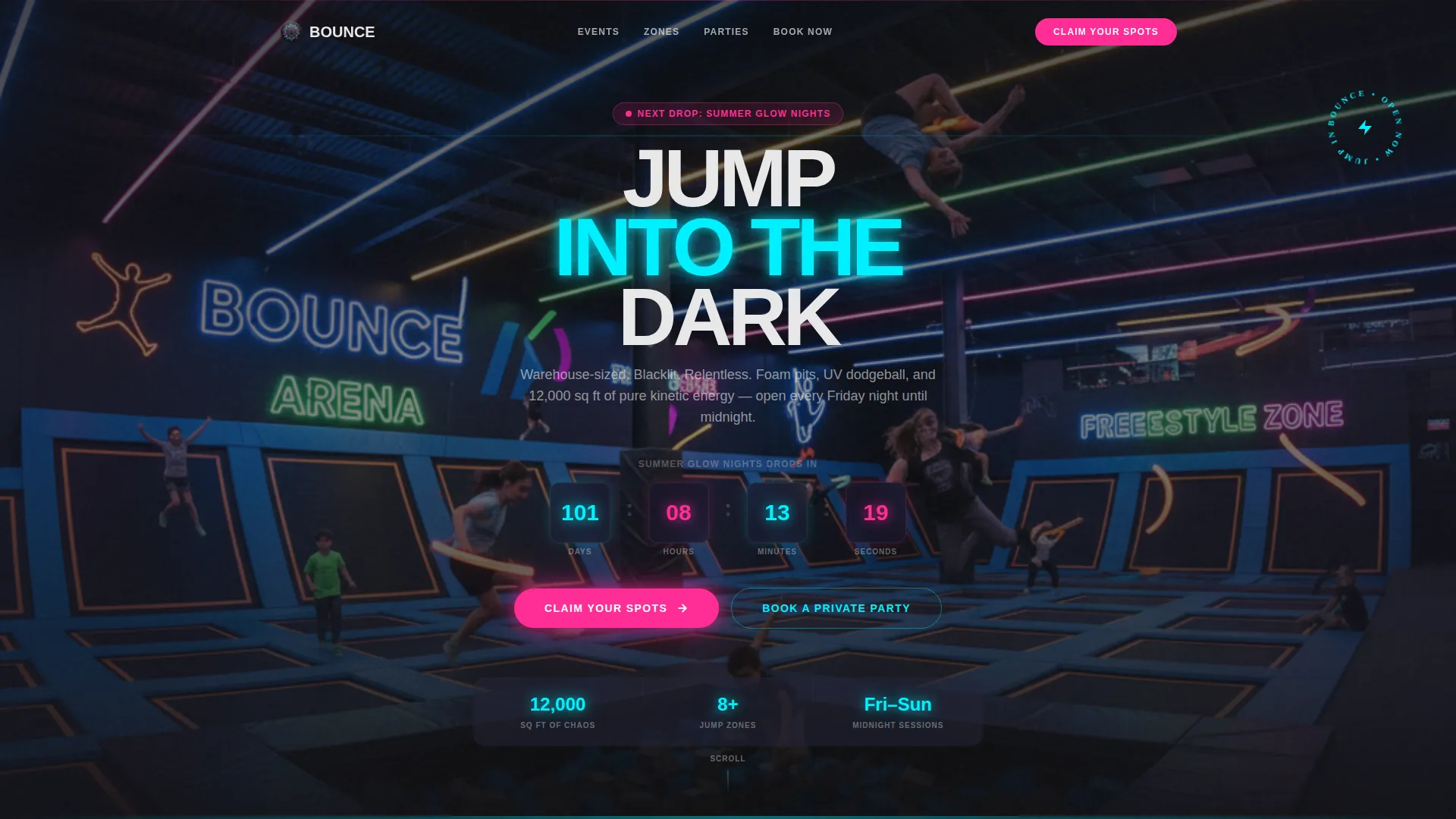Trampoline Park Event Registration Landing Page