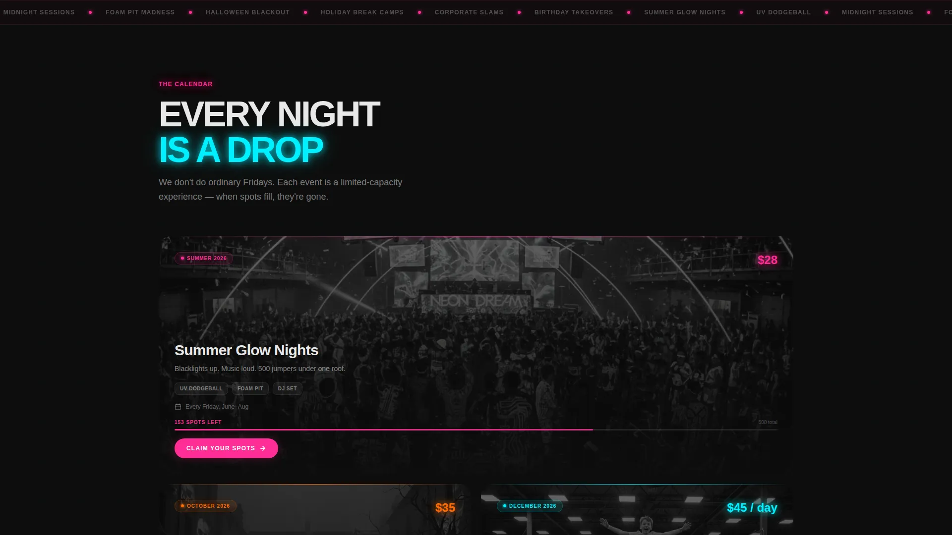 Trampoline Park Event Registration Landing Page