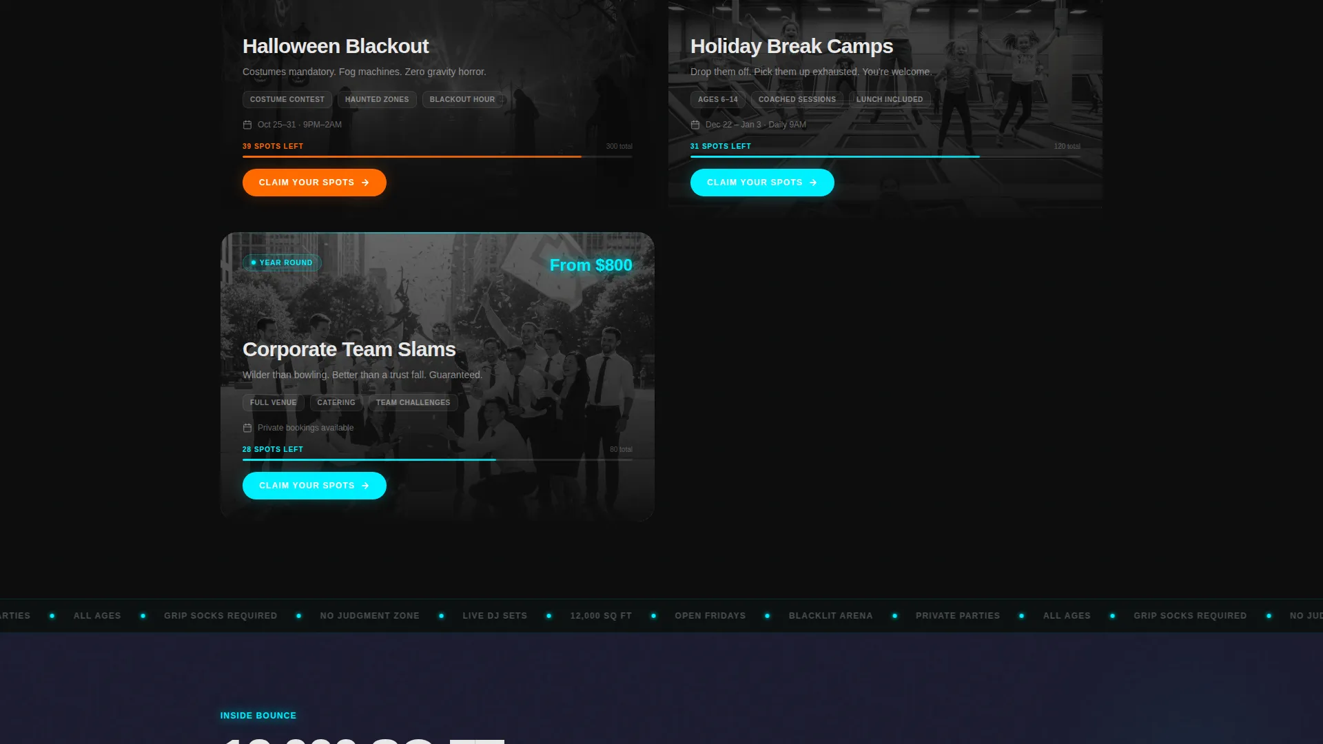 Trampoline Park Event Registration Landing Page