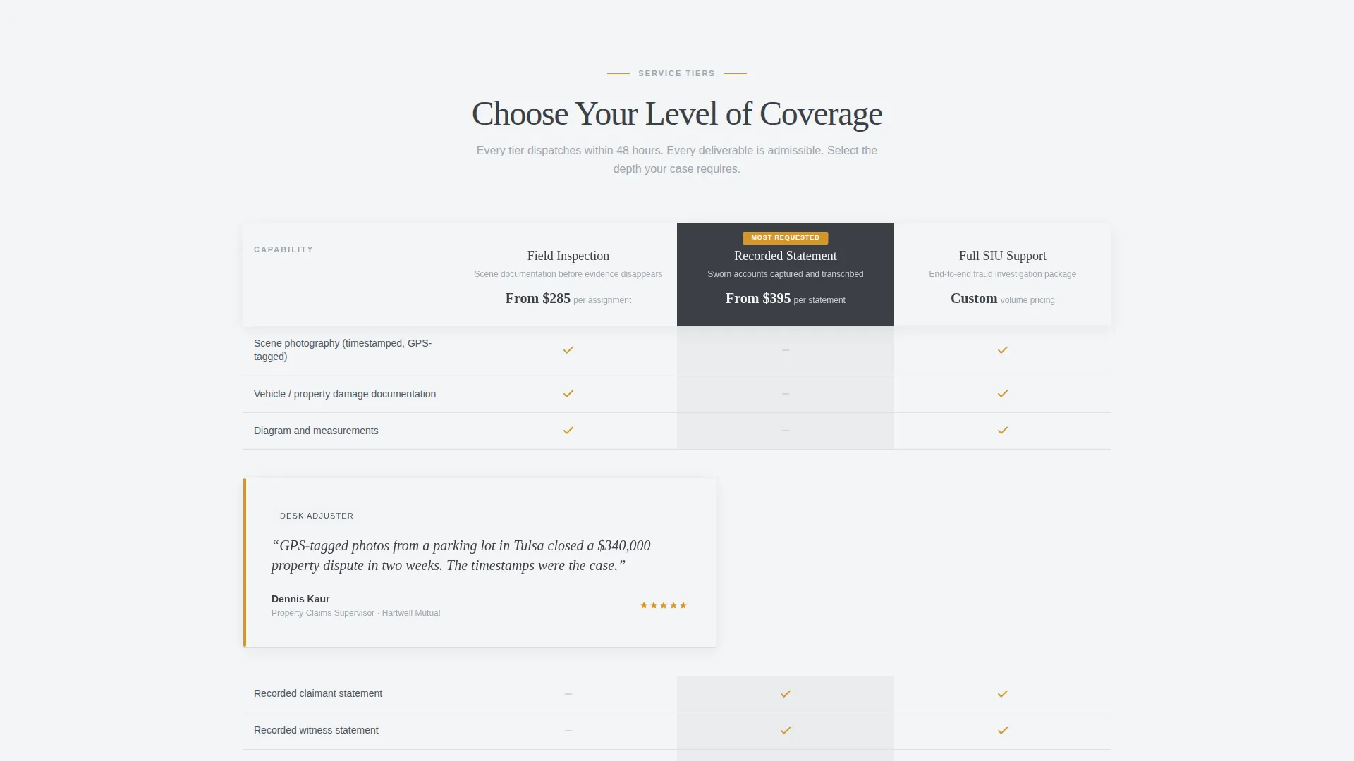 Claims Investigator Booking Landing Page Template