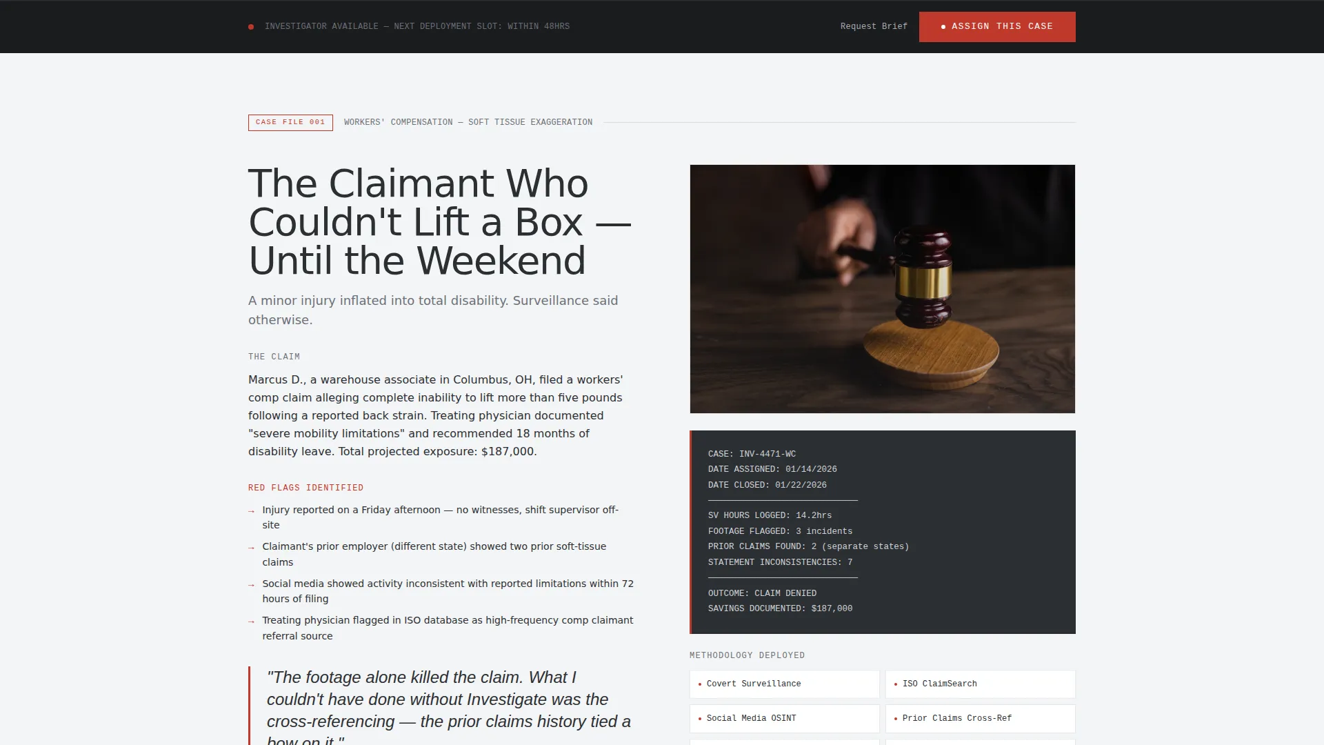 Claims Investigator Landing Page Template