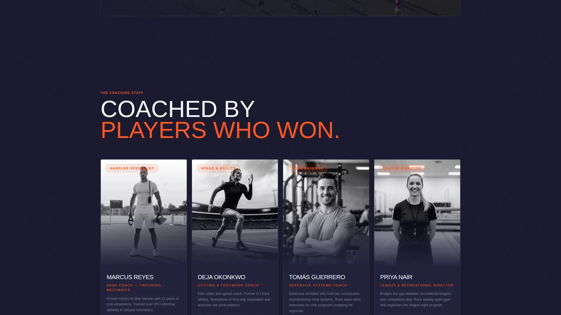 Ultimate Frisbee Academy Landing Page Template