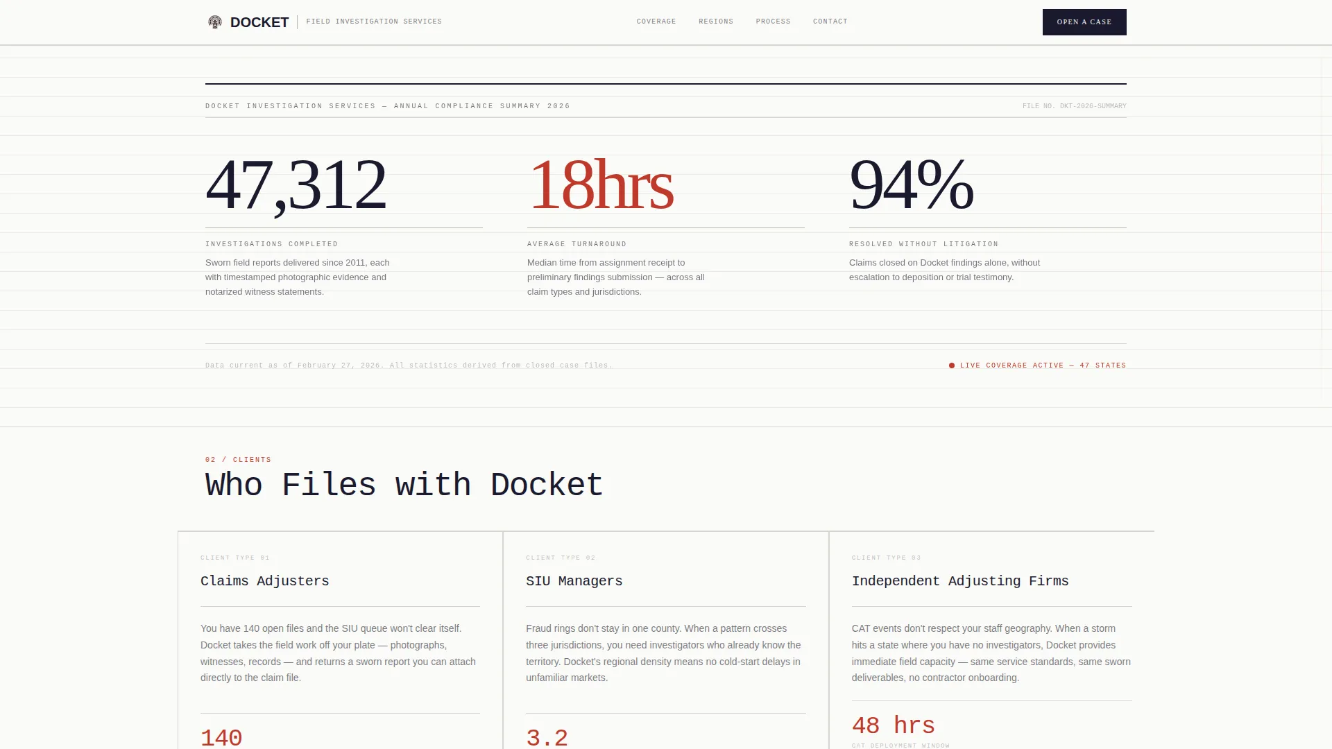 Claims Investigator Service Area Landing Page Template