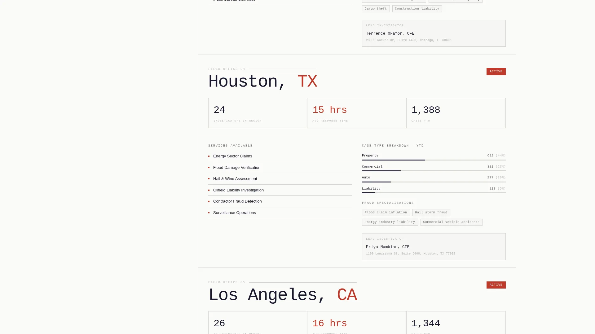 Claims Investigator Service Area Landing Page Template