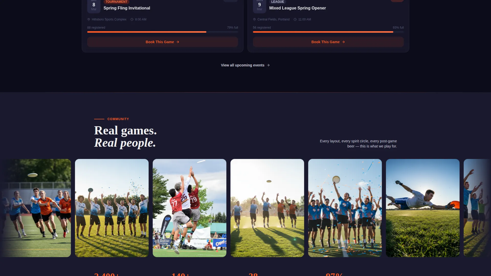 Ultimate Frisbee Community Landing Page Template
