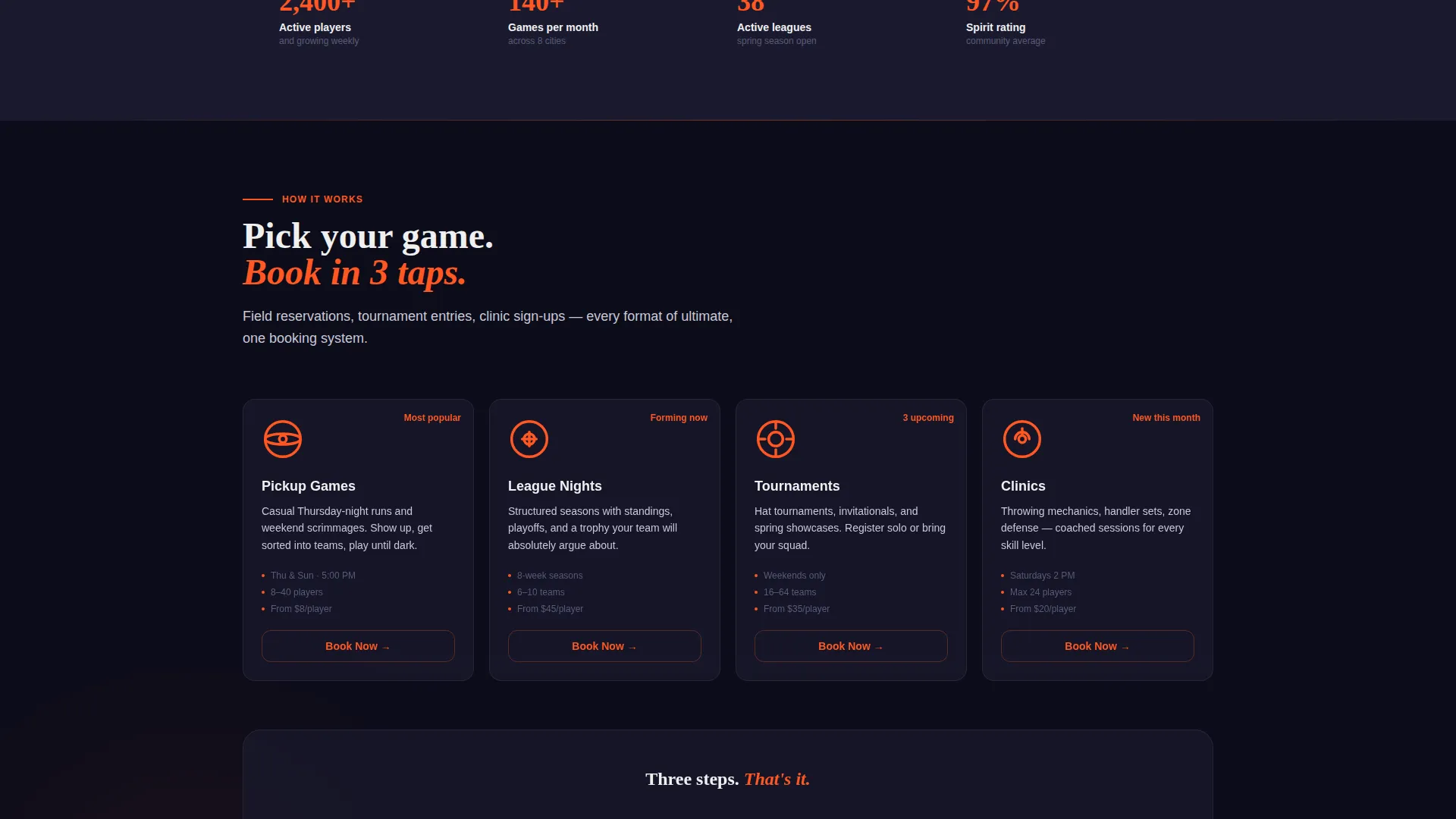 Ultimate Frisbee Community Landing Page Template