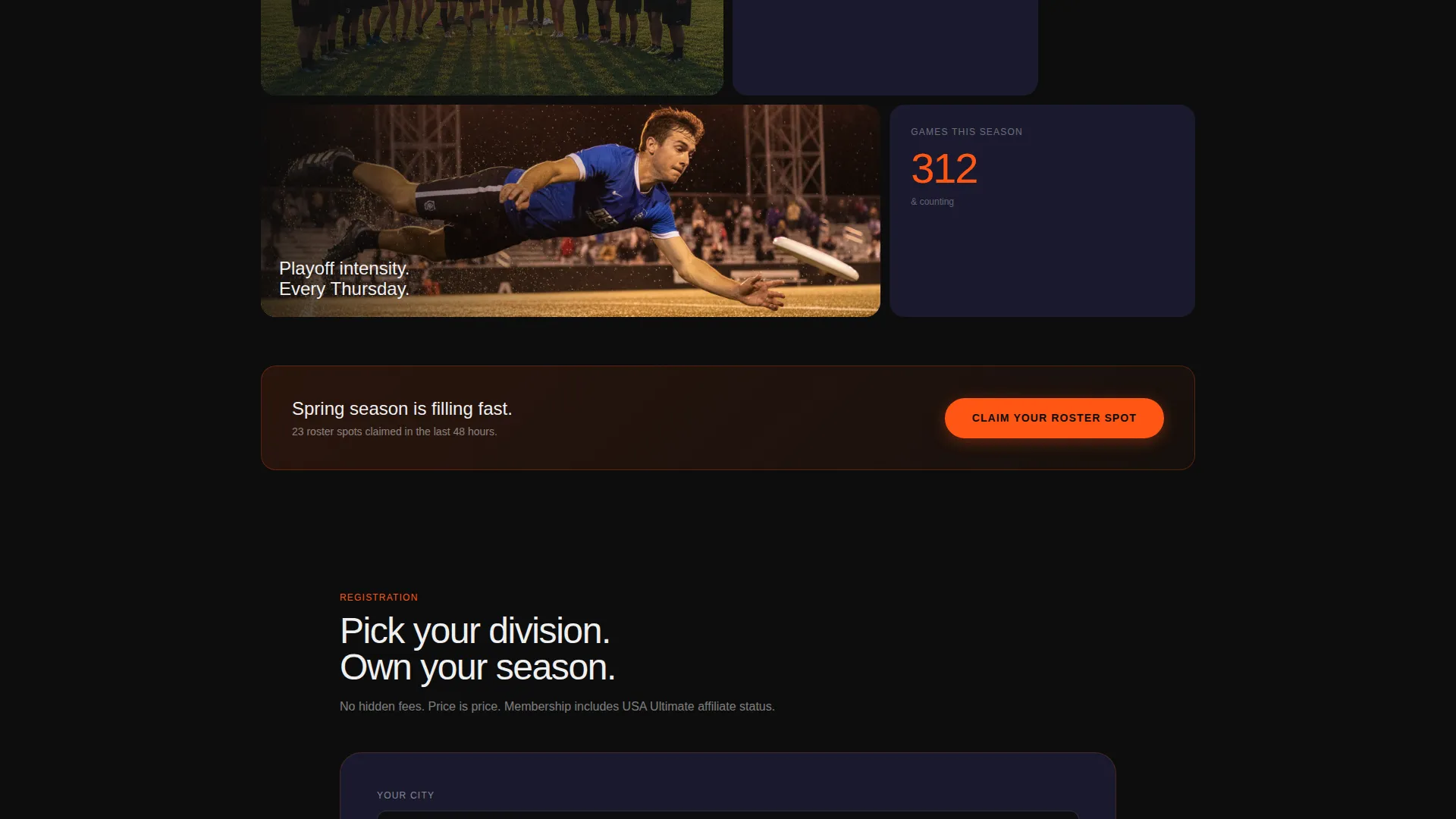 Ultimate Frisbee League Landing Page Template