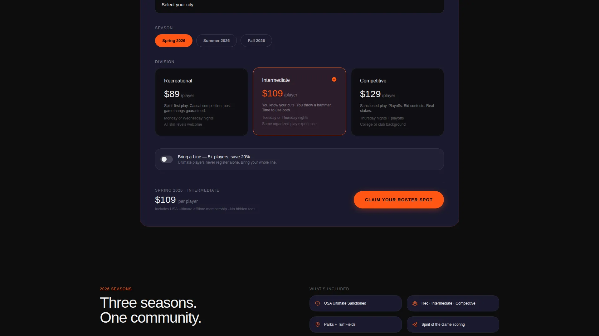 Ultimate Frisbee League Landing Page Template