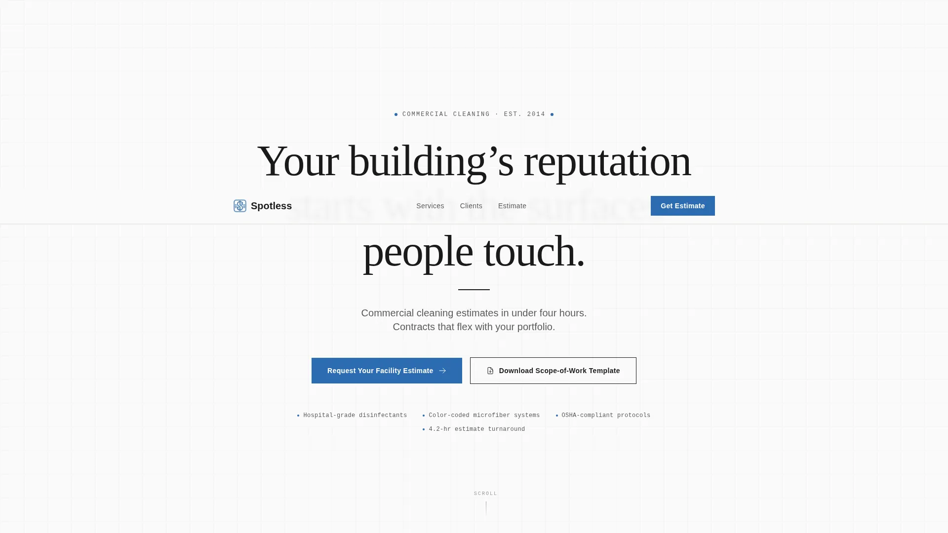 Commercial Cleaning Free Estimate Landing Page