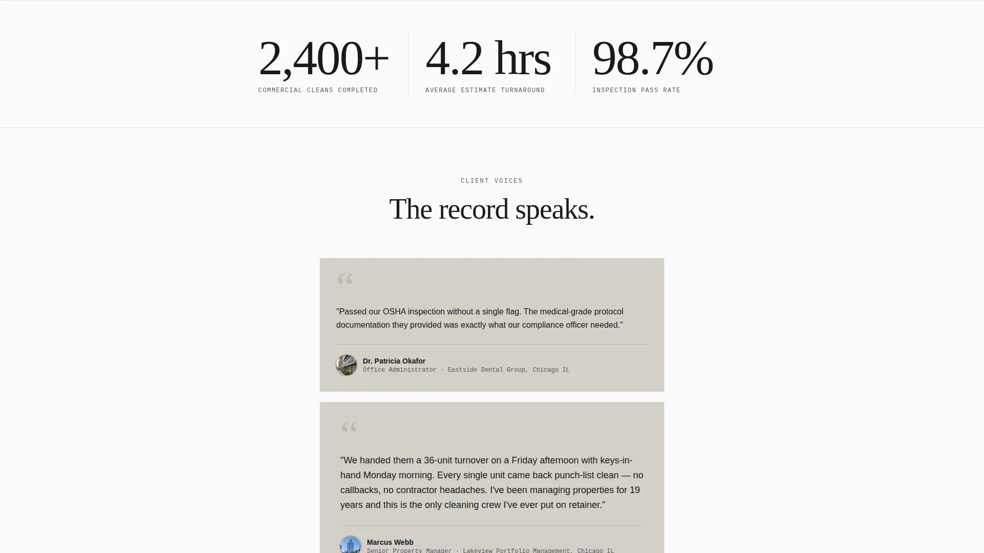 Commercial Cleaning Free Estimate Landing Page