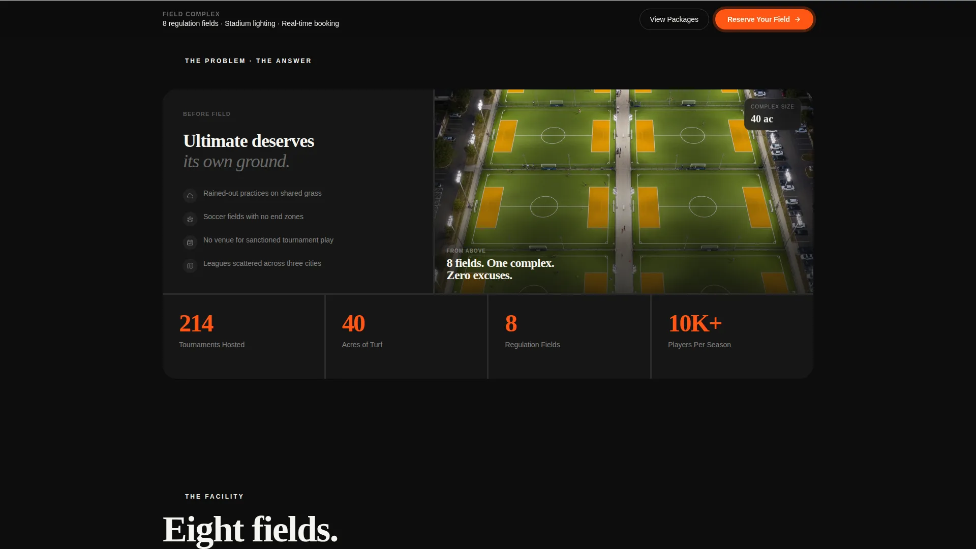 Ultimate Frisbee Venue Bento Grid Landing Page