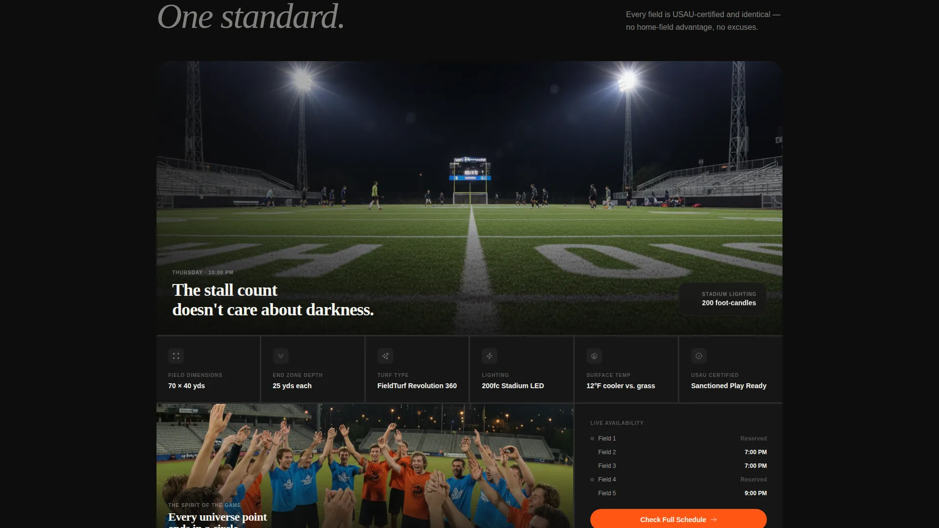 Ultimate Frisbee Venue Bento Grid Landing Page