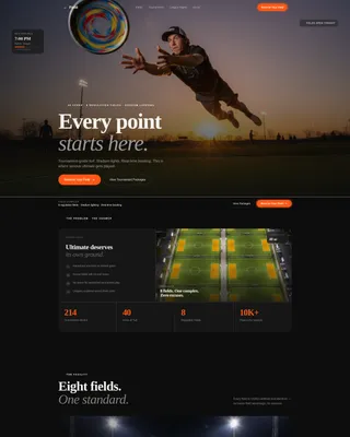 Ultimate Frisbee Venue Bento Grid Landing Page