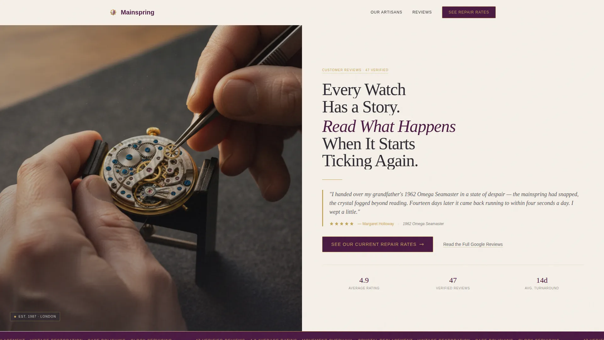 Watch Repair Review & Comparison Landing Page