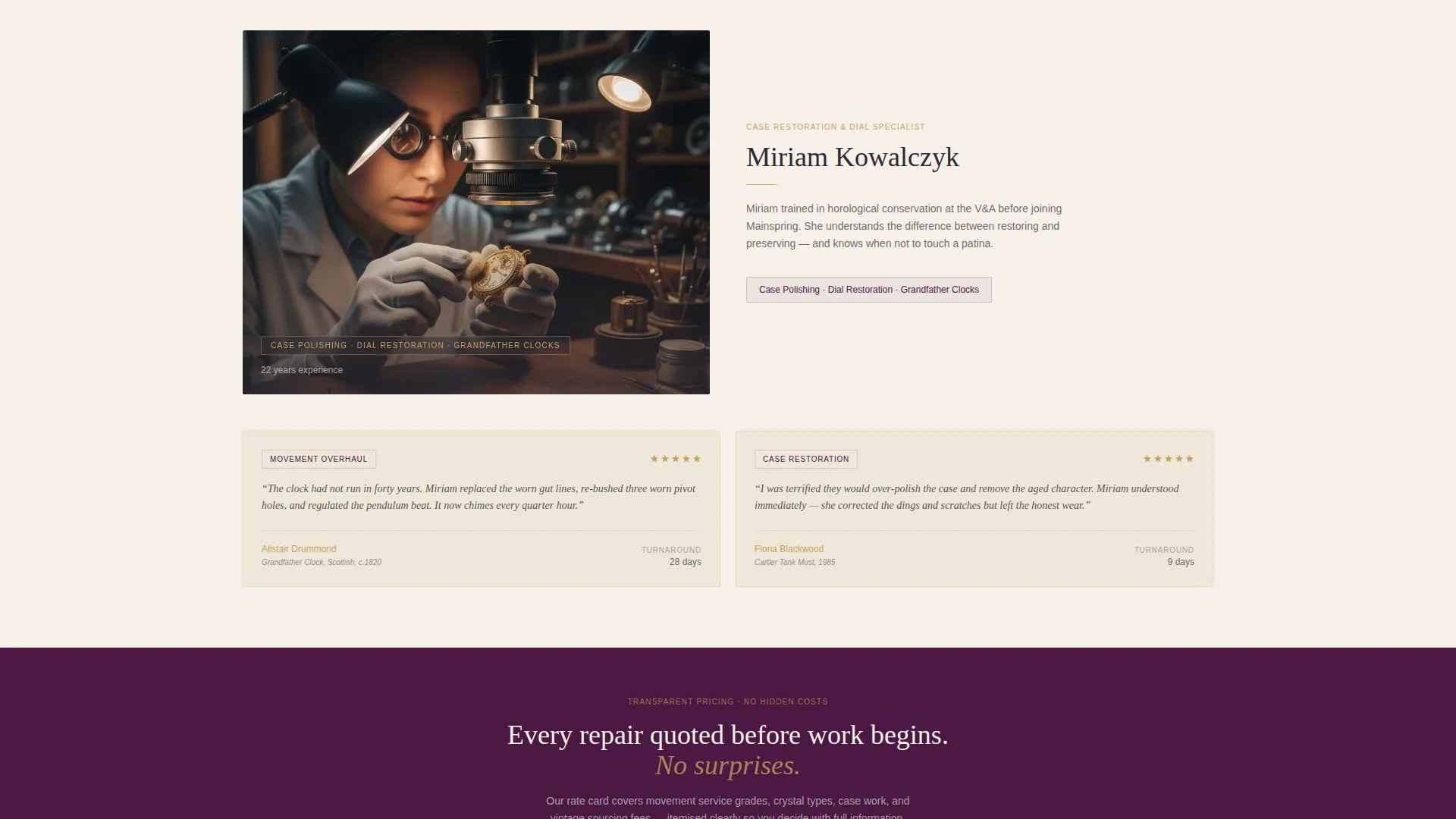 Watch Repair Review & Comparison Landing Page