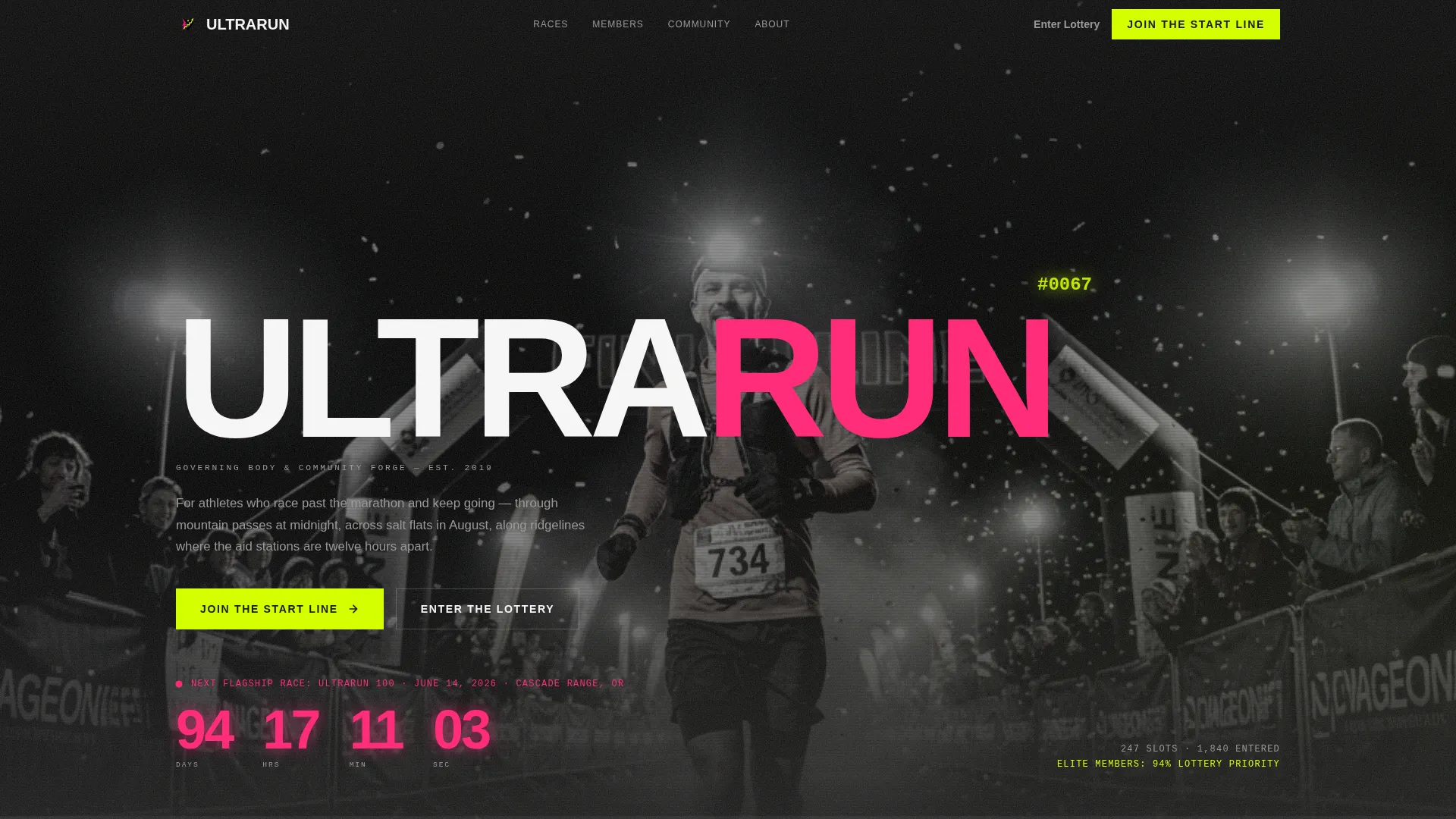 Ultra Running League & Association Landing Page