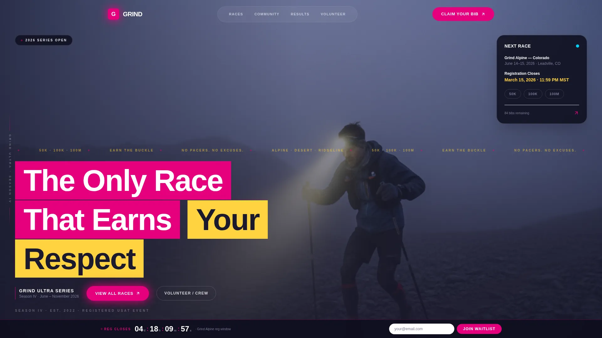 Ultrarunning Tournament Series Landing Page Template