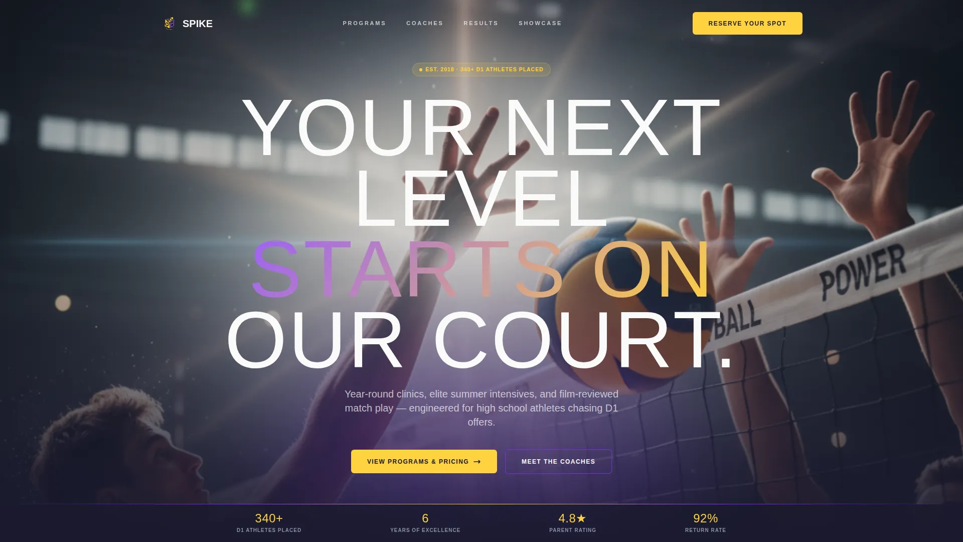 Elite Volleyball College Landing Page Template
