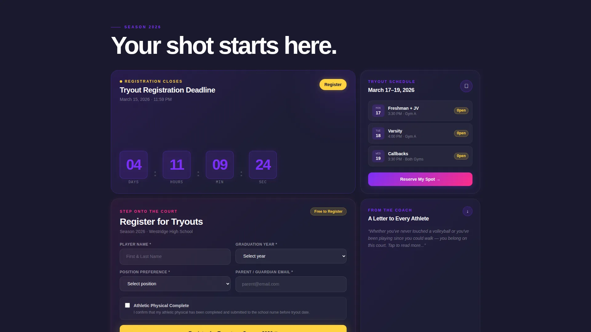 Electric Volleyball Landing Page Template