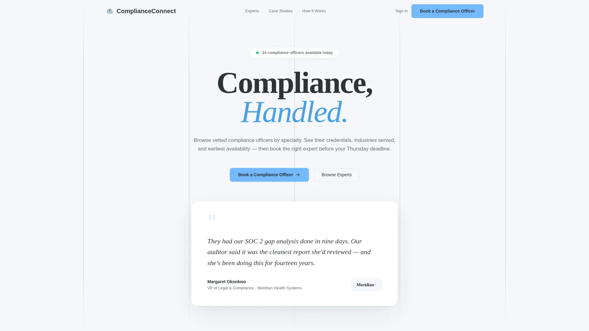Compliance Officer Booking Landing Page Template