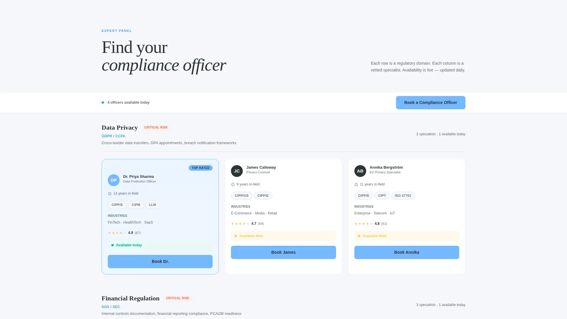 Compliance Officer Booking Landing Page Template