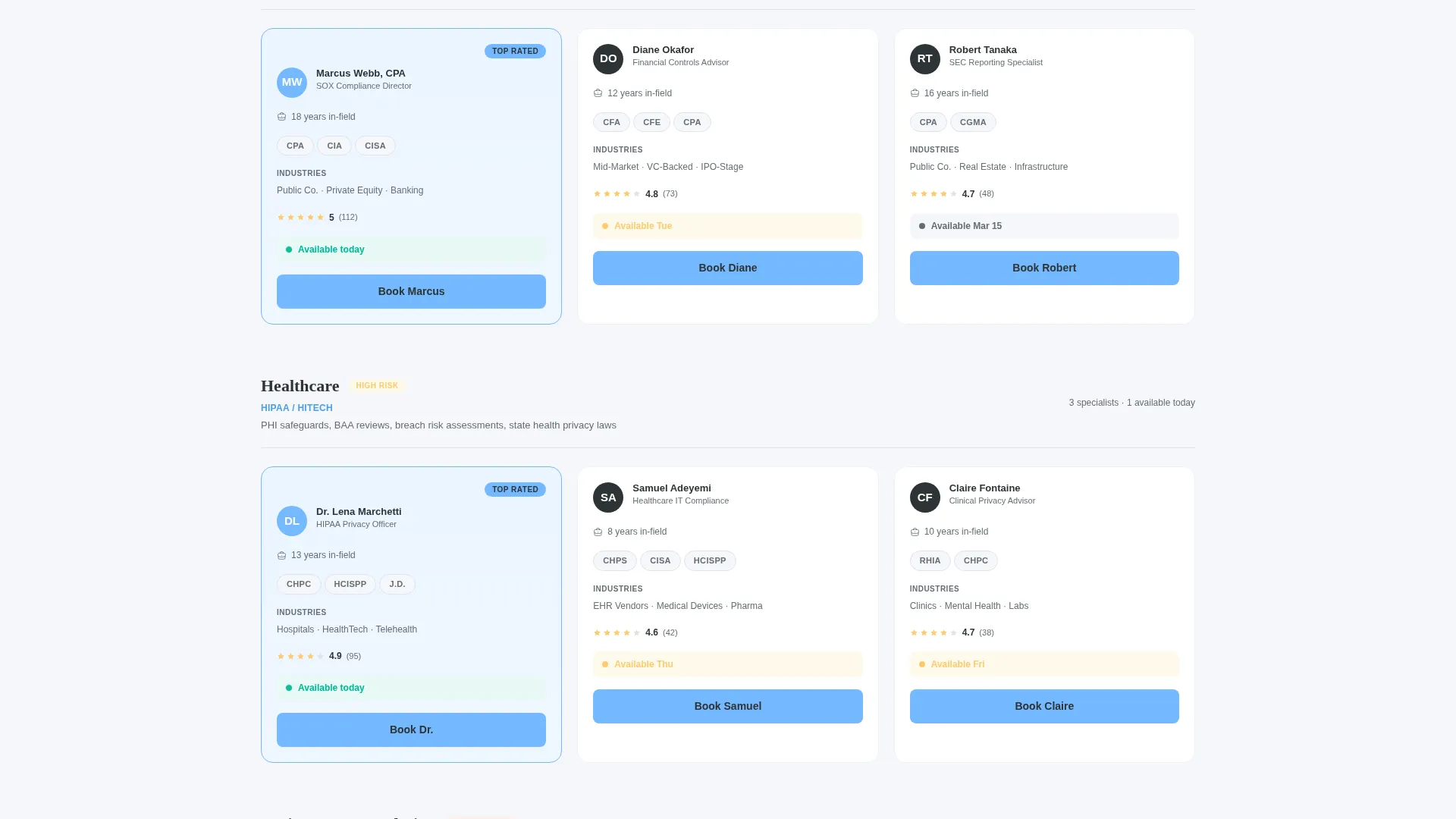 Compliance Officer Booking Landing Page Template
