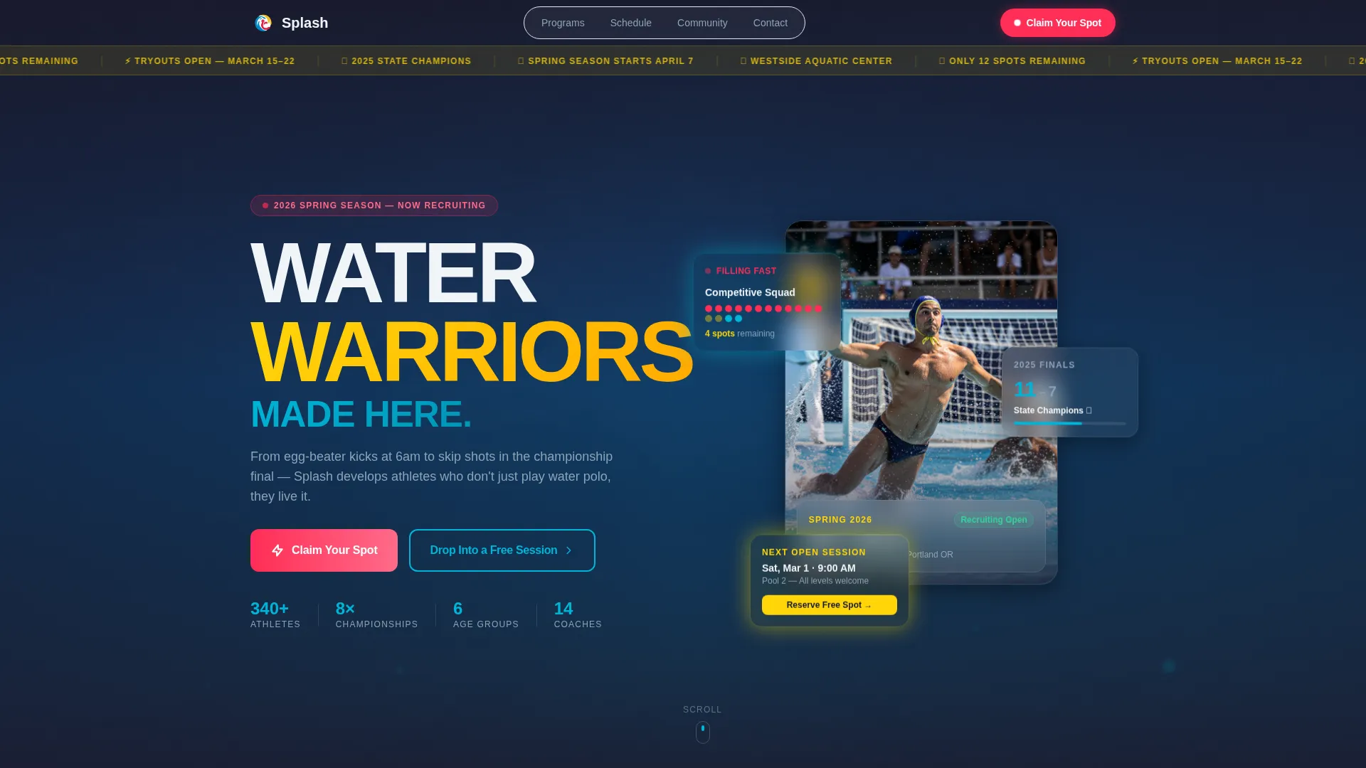 Water Polo Club Landing Page Template