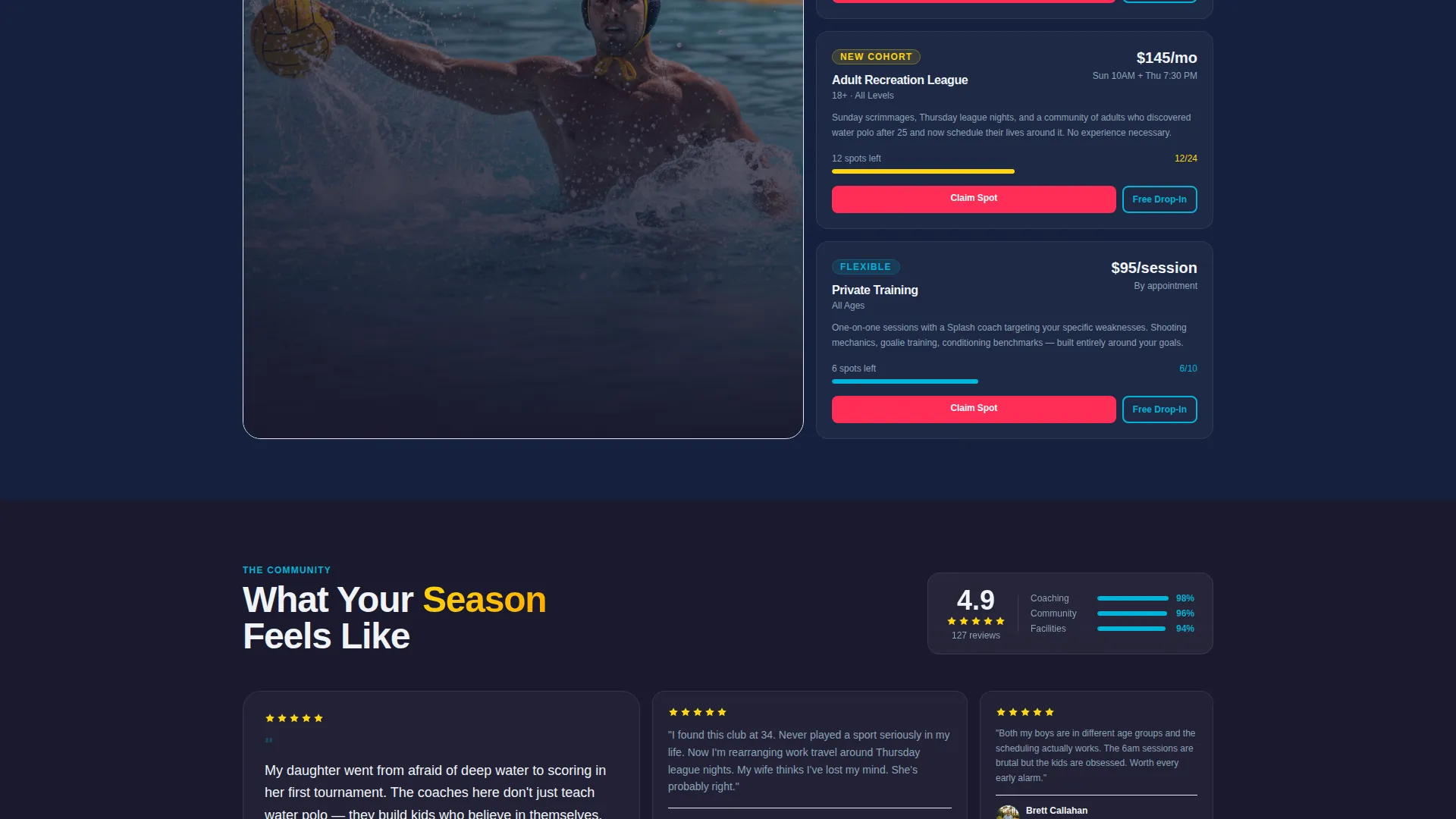 Water Polo Club Landing Page Template