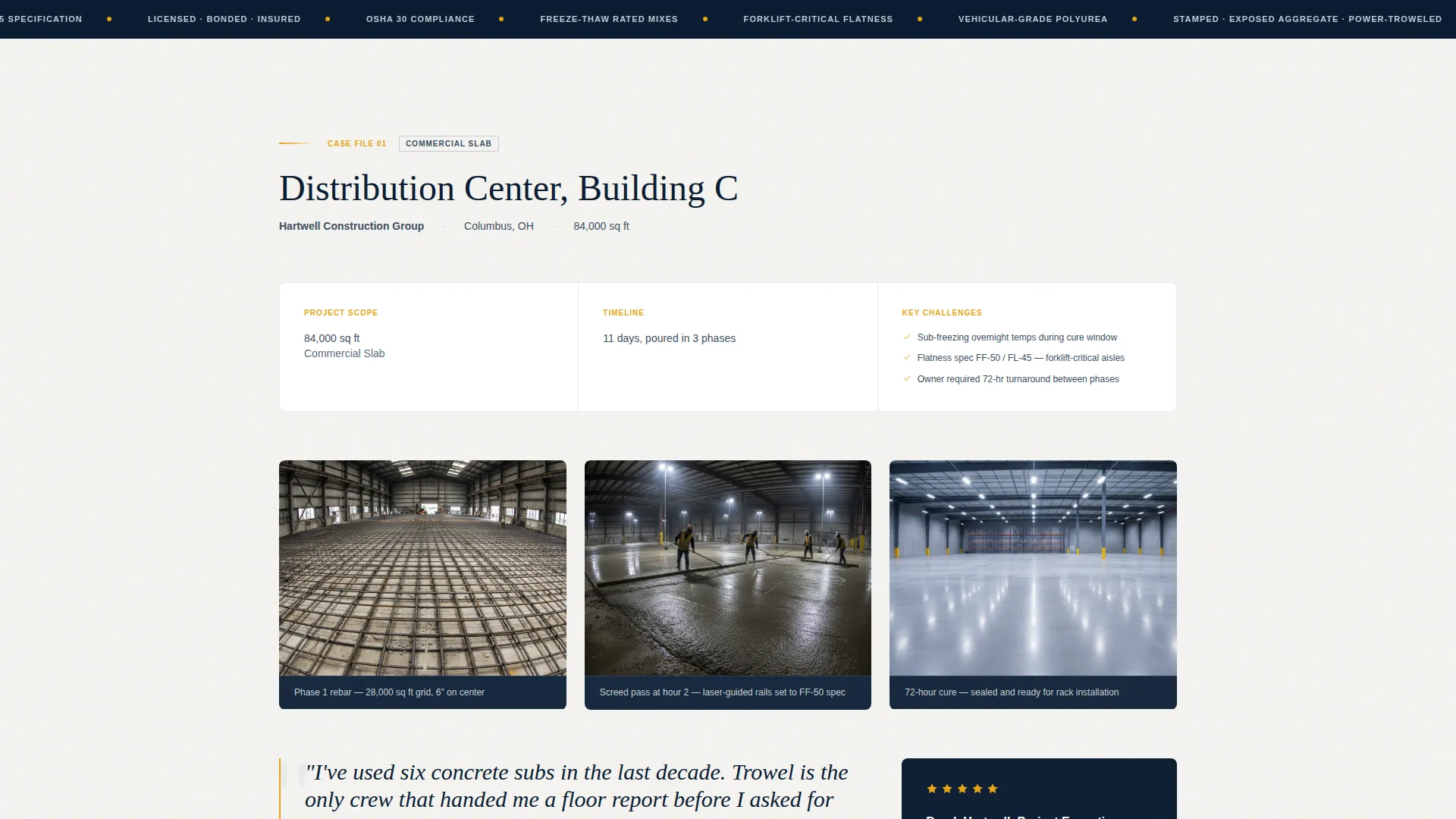 Concrete Finisher Review Landing Page Template