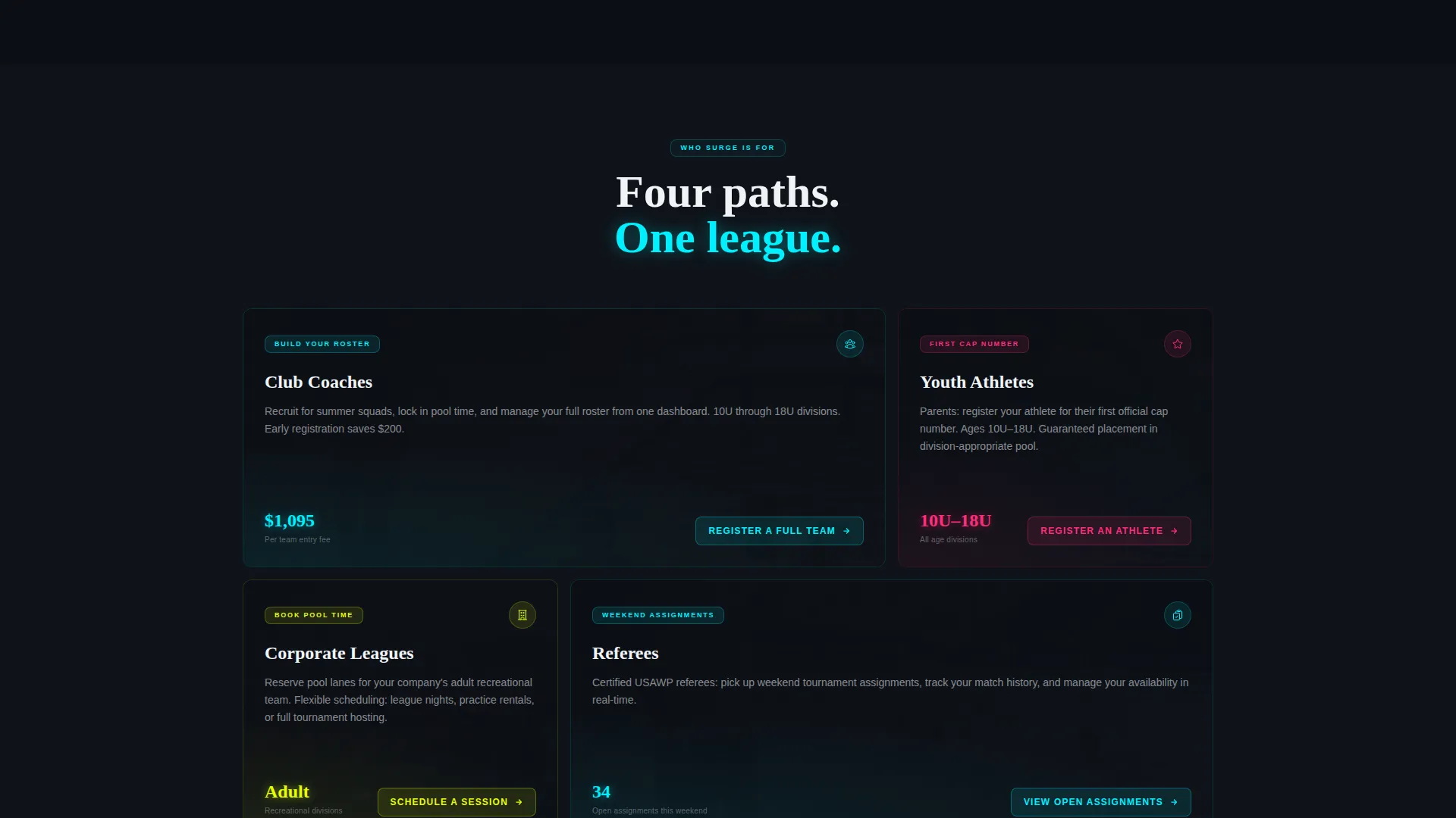 Water Polo League Landing Page Template