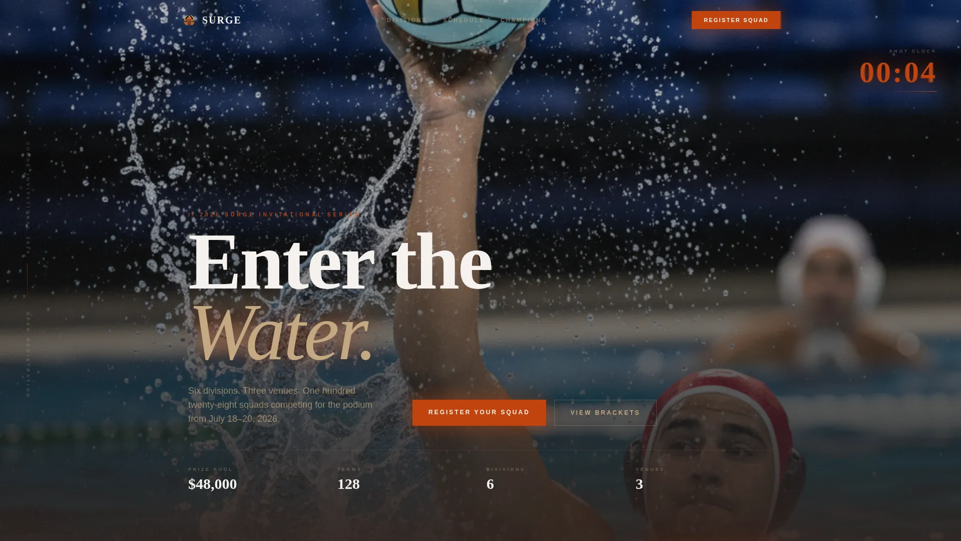 Water Polo Tournament Landing Page Template