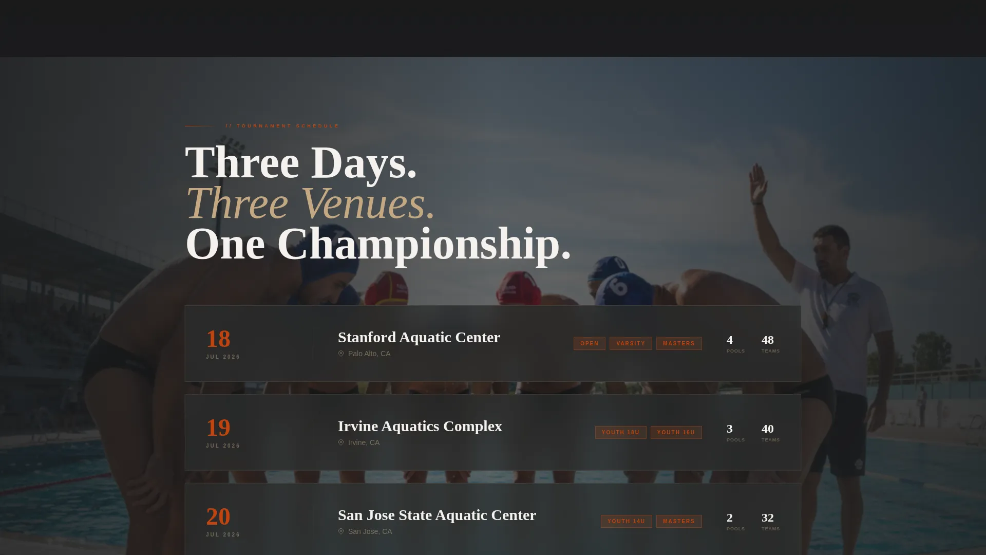Water Polo Tournament Landing Page Template