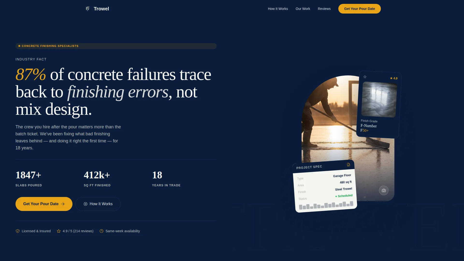Concrete Finisher Quote Request Landing Page Template