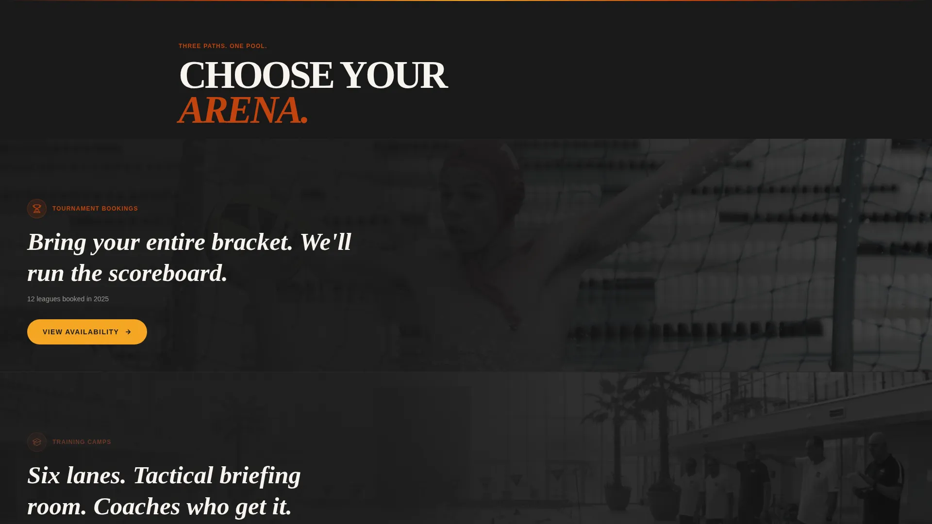 Water Polo Venue Booking Landing Page Template