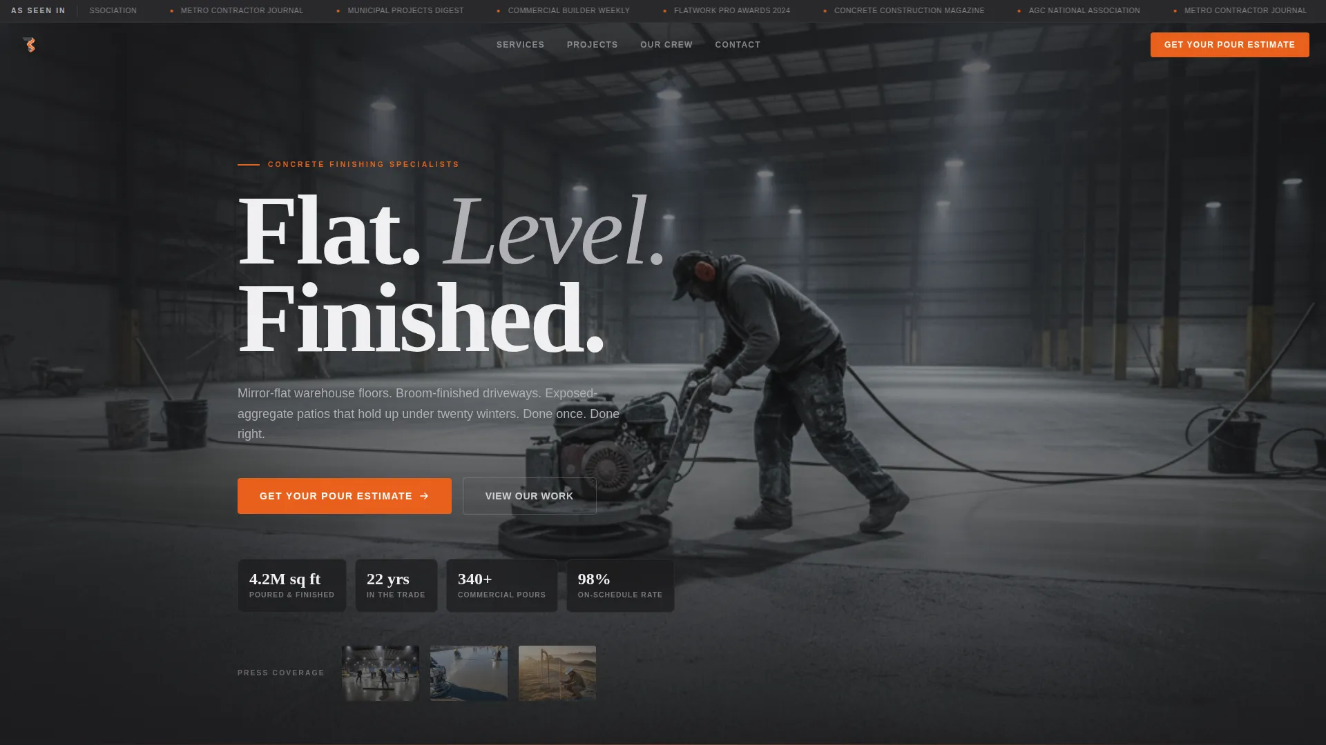 Concrete Finisher Service Landing Page Template