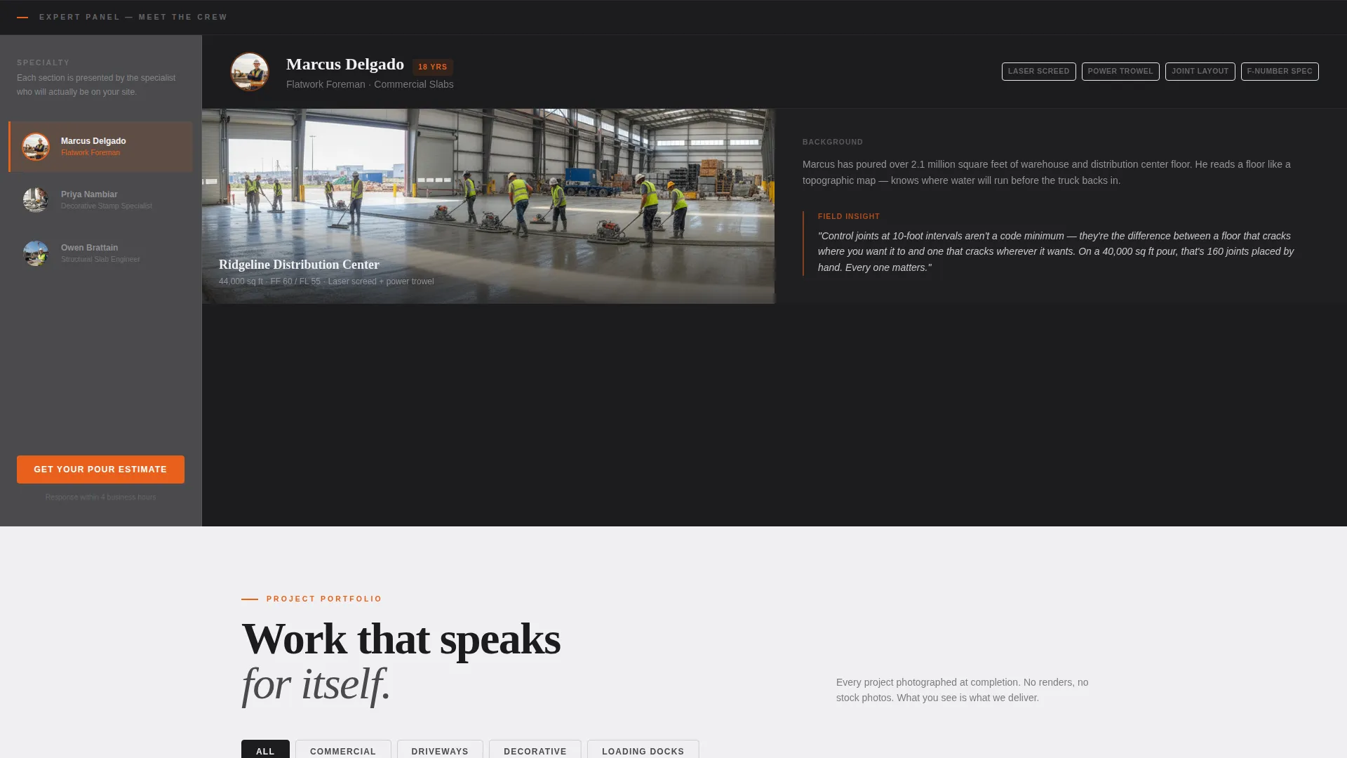 Concrete Finisher Service Landing Page Template