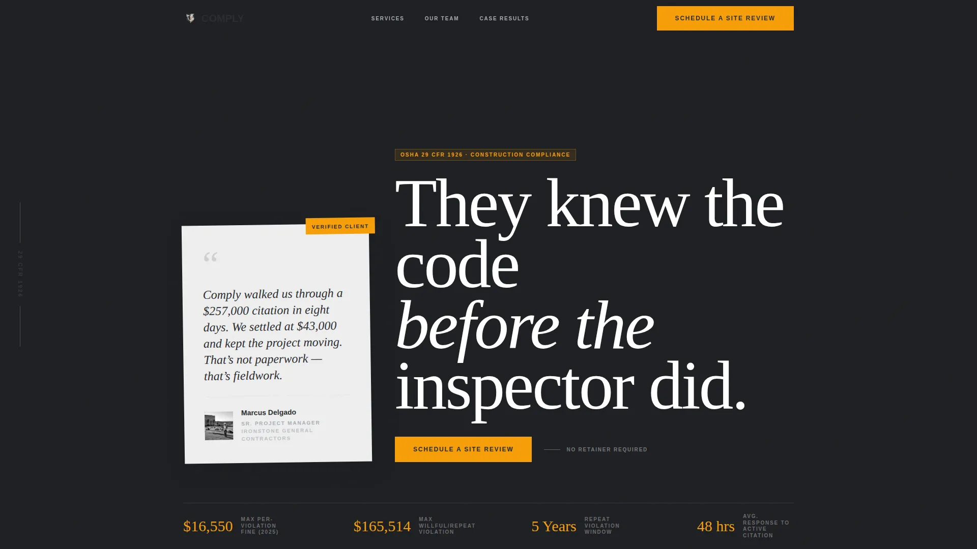 Construction Compliance Consultant Landing Page