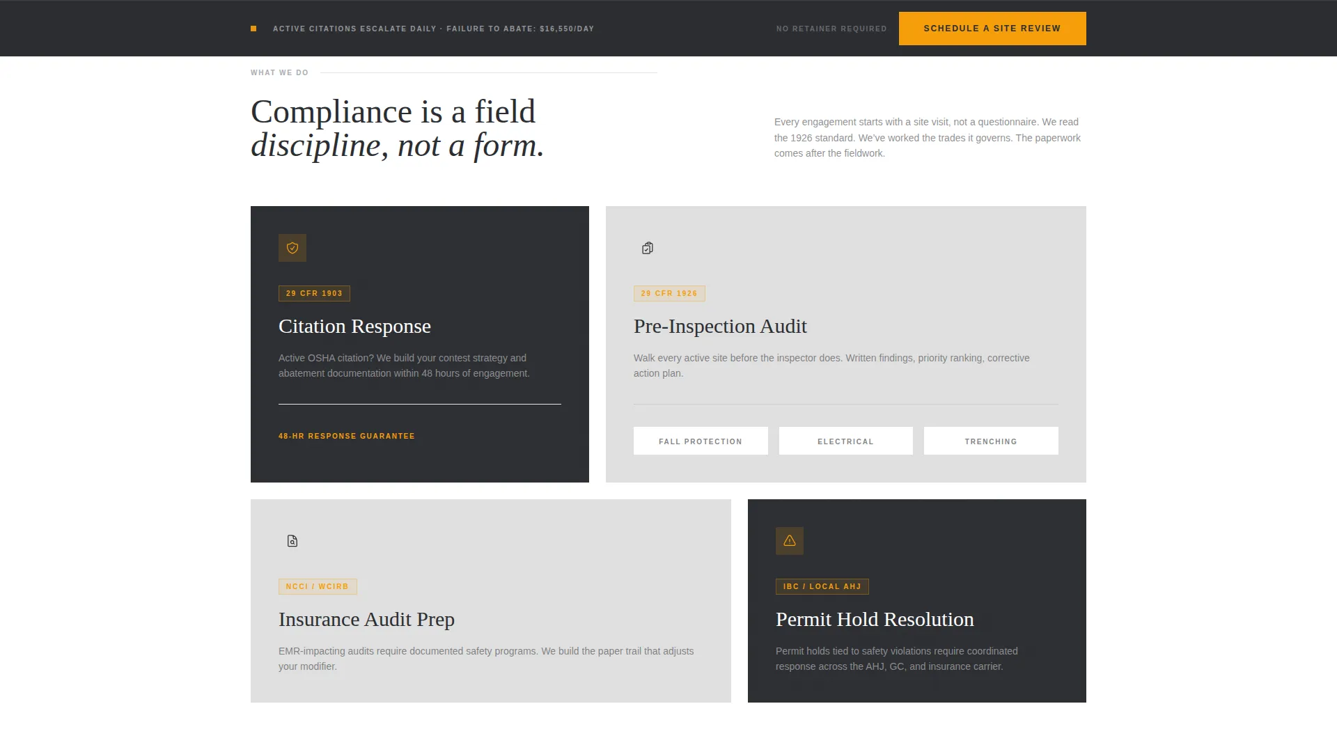 Construction Compliance Consultant Landing Page