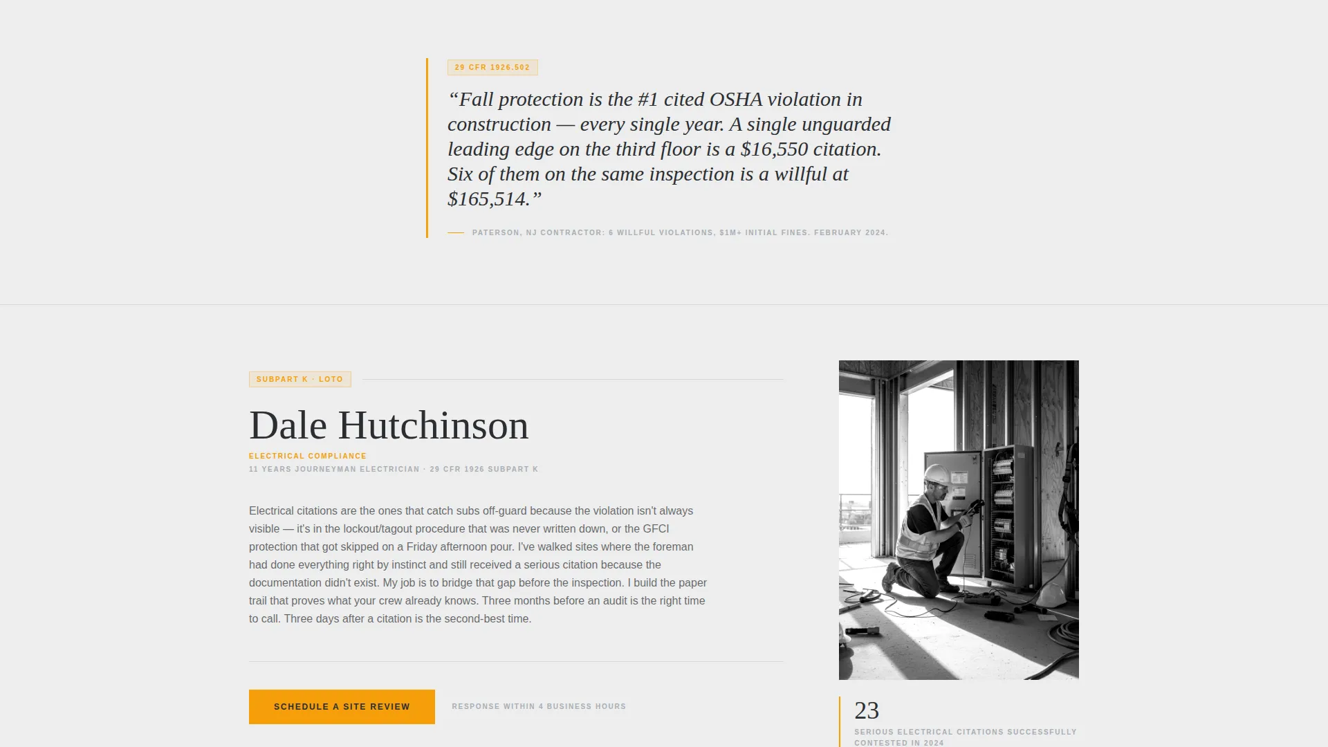 Construction Compliance Consultant Landing Page