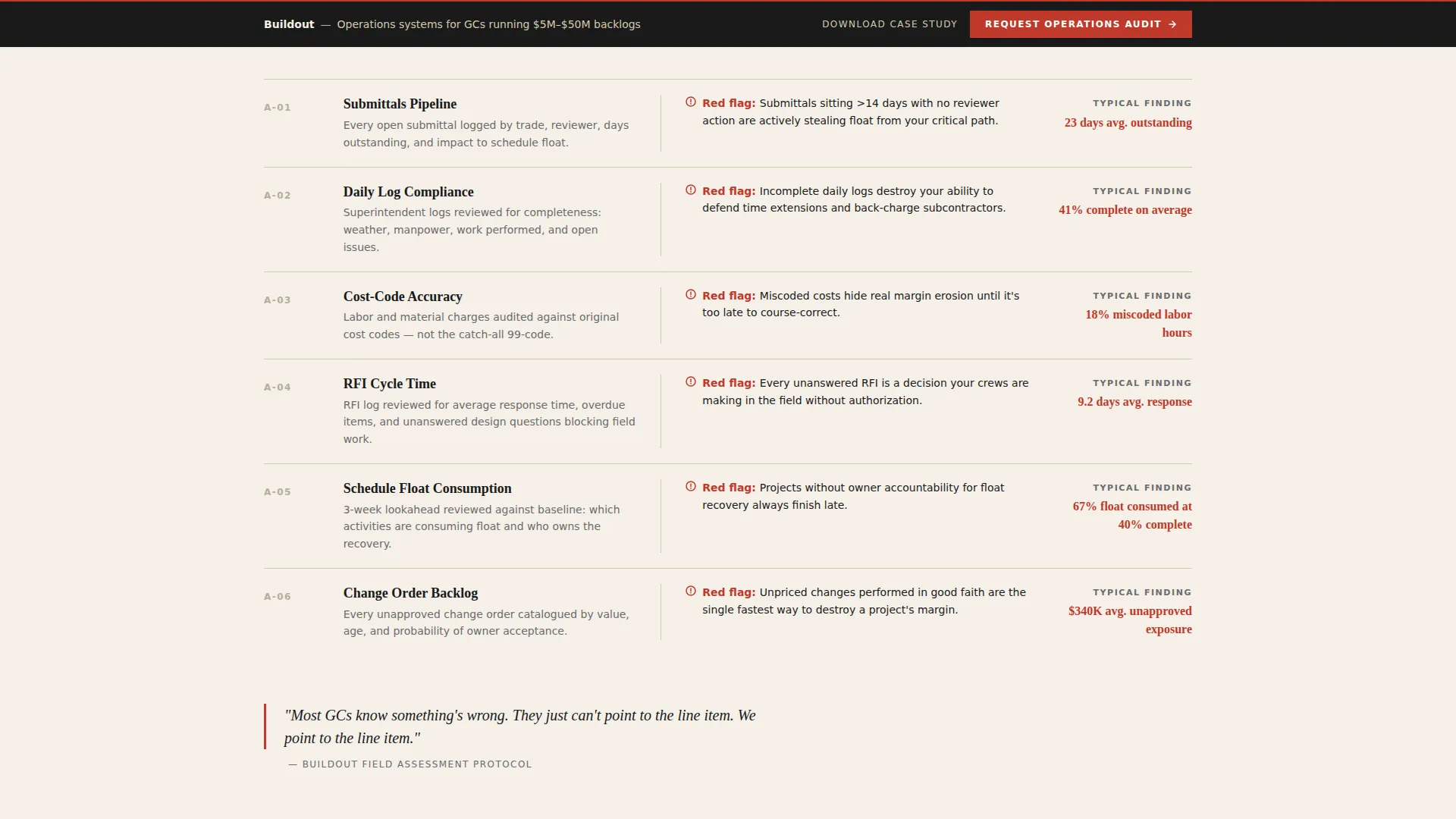 Construction Operations Consultancy Landing Page