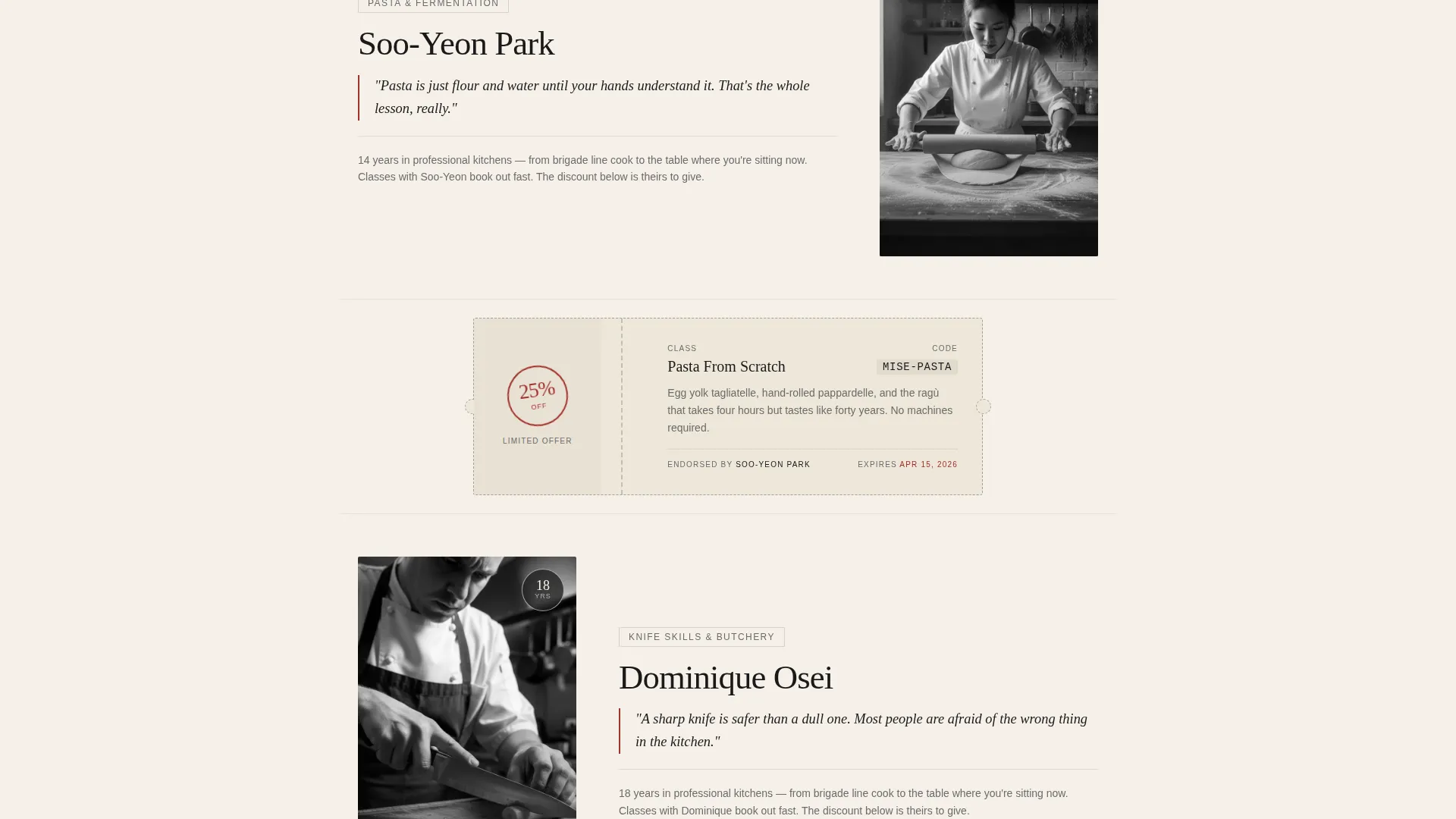 Cooking School Coupon & Discount Landing Page Template